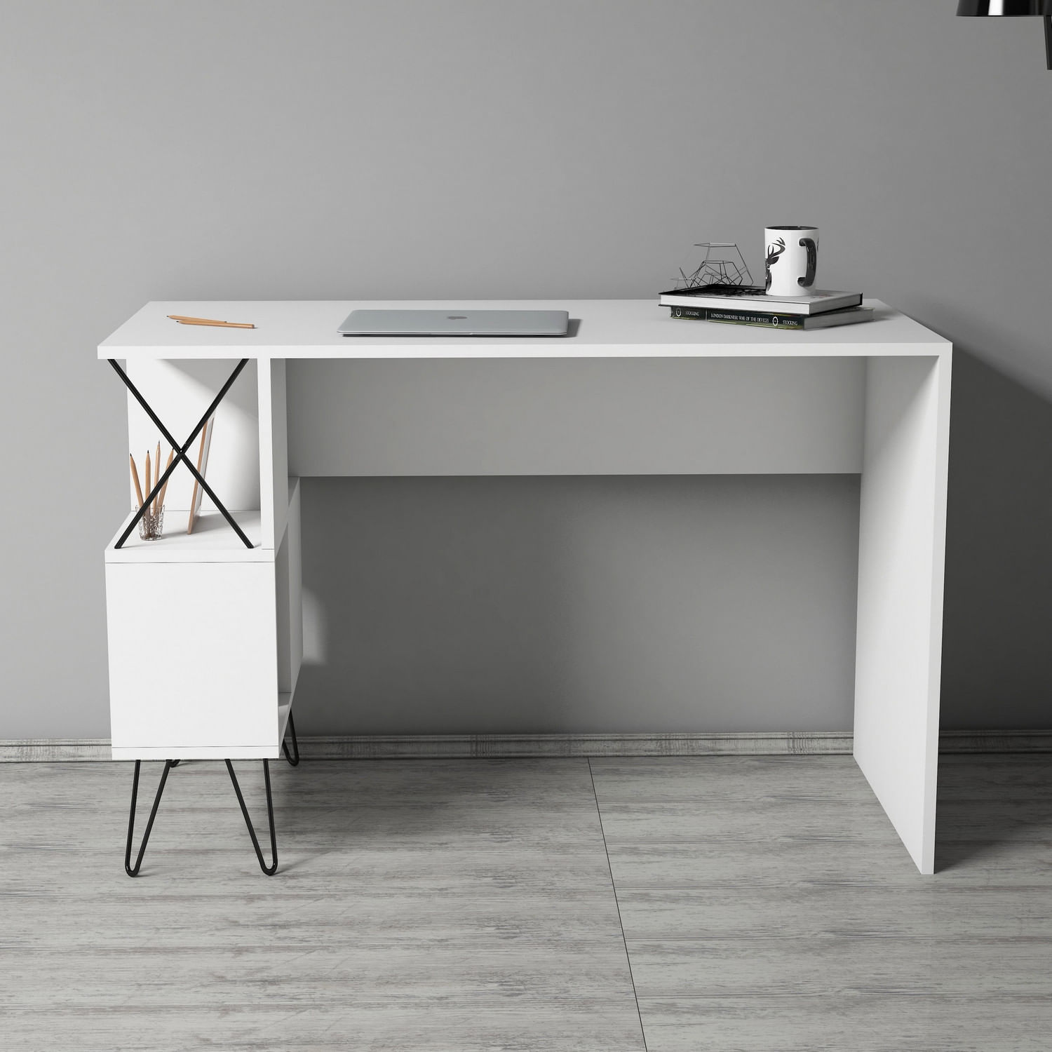 Birou de studiu, Hanah Home, pal melaminat, alb si negru, 120x60x78.8 cm — imaginea 4