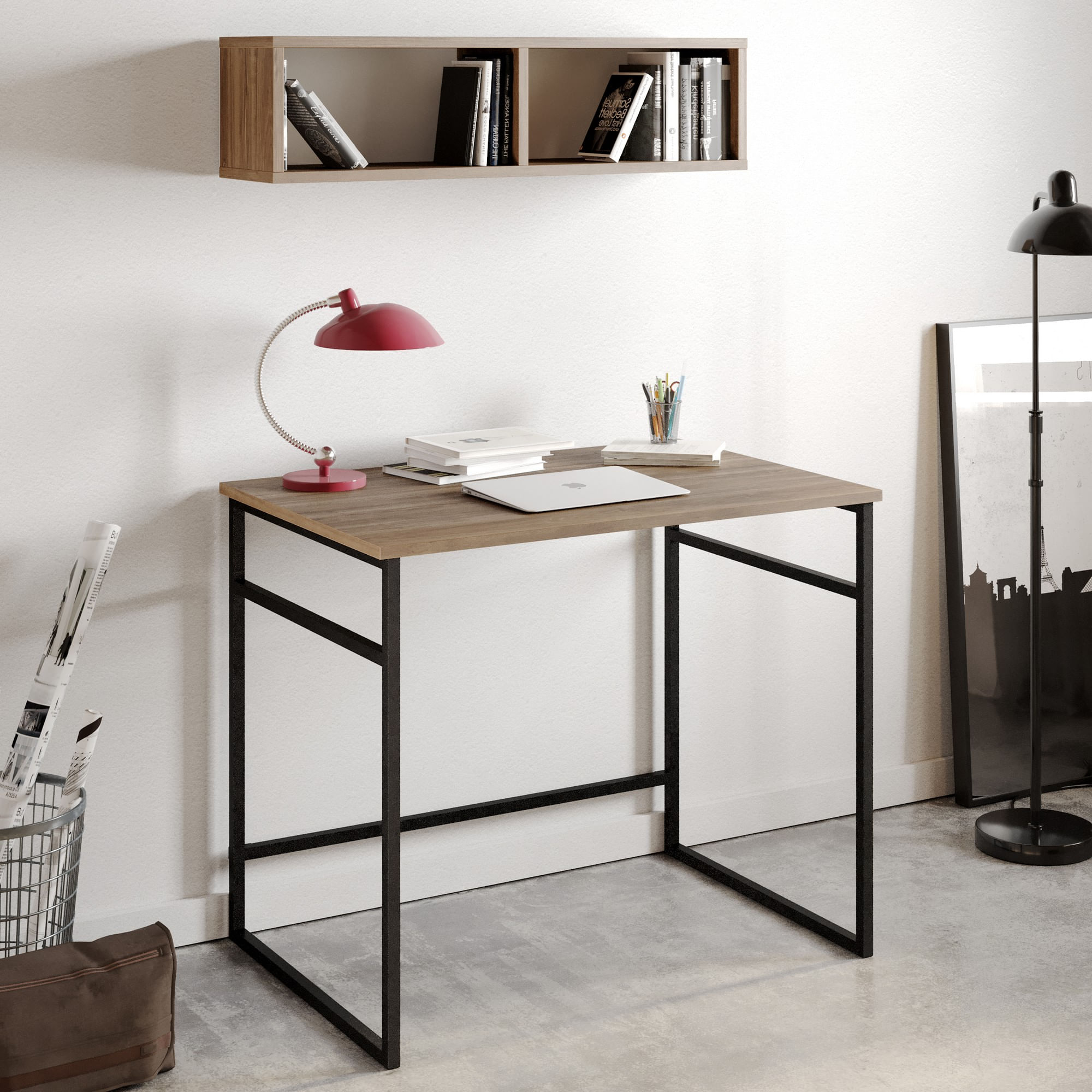 Birou, Hanah Home, pal melaminat, nuc si negru, 90x60x75 cm — imaginea 3