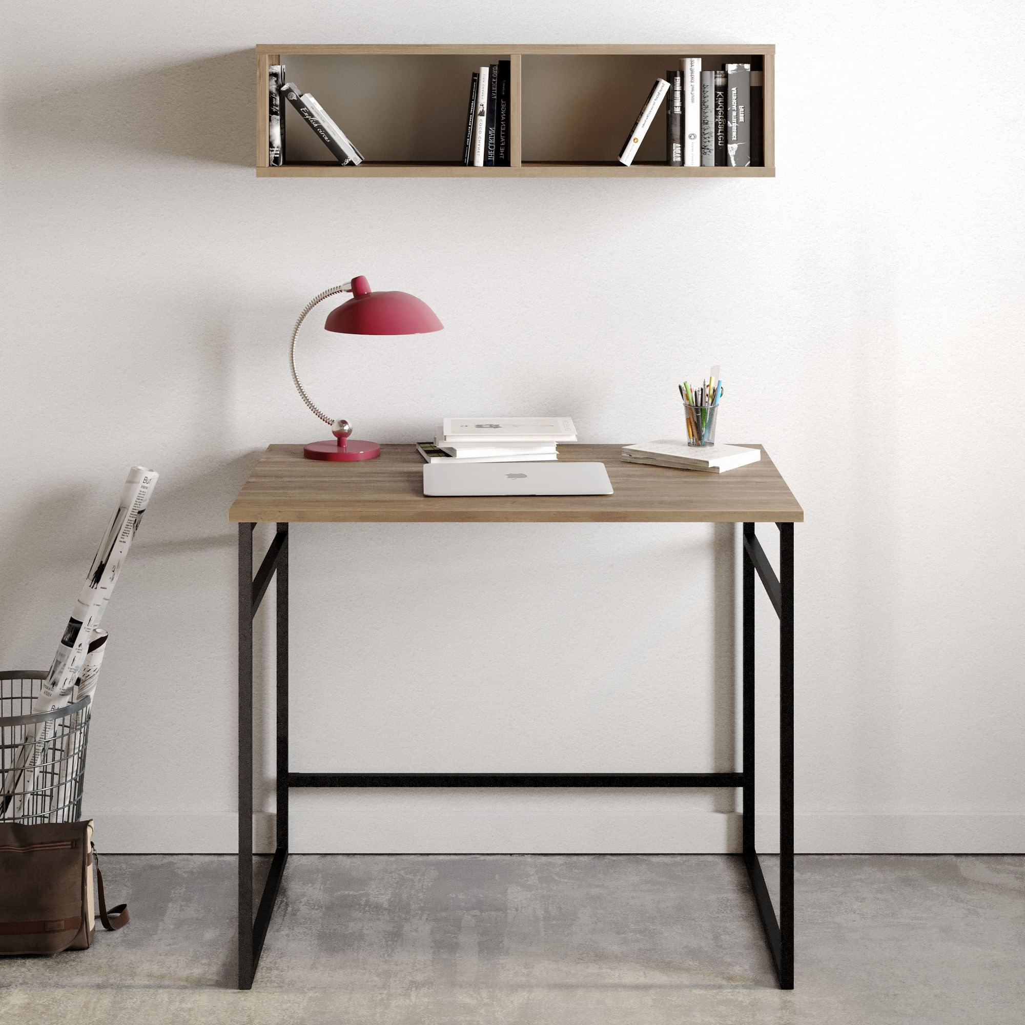 Birou, Hanah Home, pal melaminat, nuc si negru, 90x60x75 cm — imaginea 4
