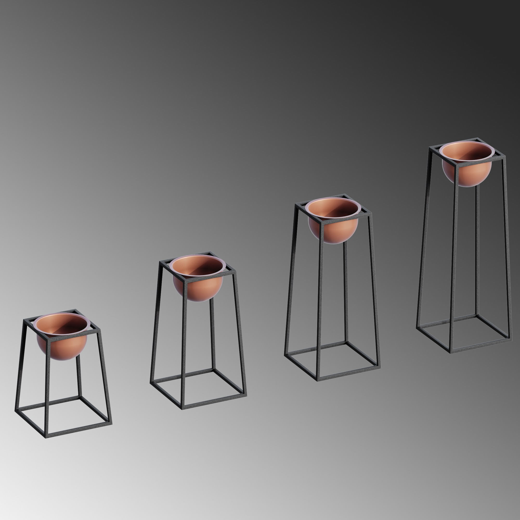 Ghiveci decorativ, Aberto Design, metal, negru si cupru, 17x30x30/40/50/60 cm — imaginea 3