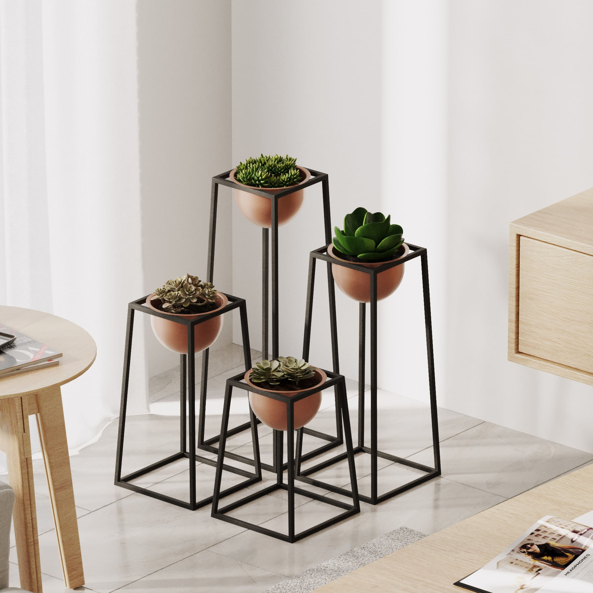 Ghiveci decorativ, Aberto Design, metal, negru si cupru, 17x30x30/40/50/60 cm — imaginea 5