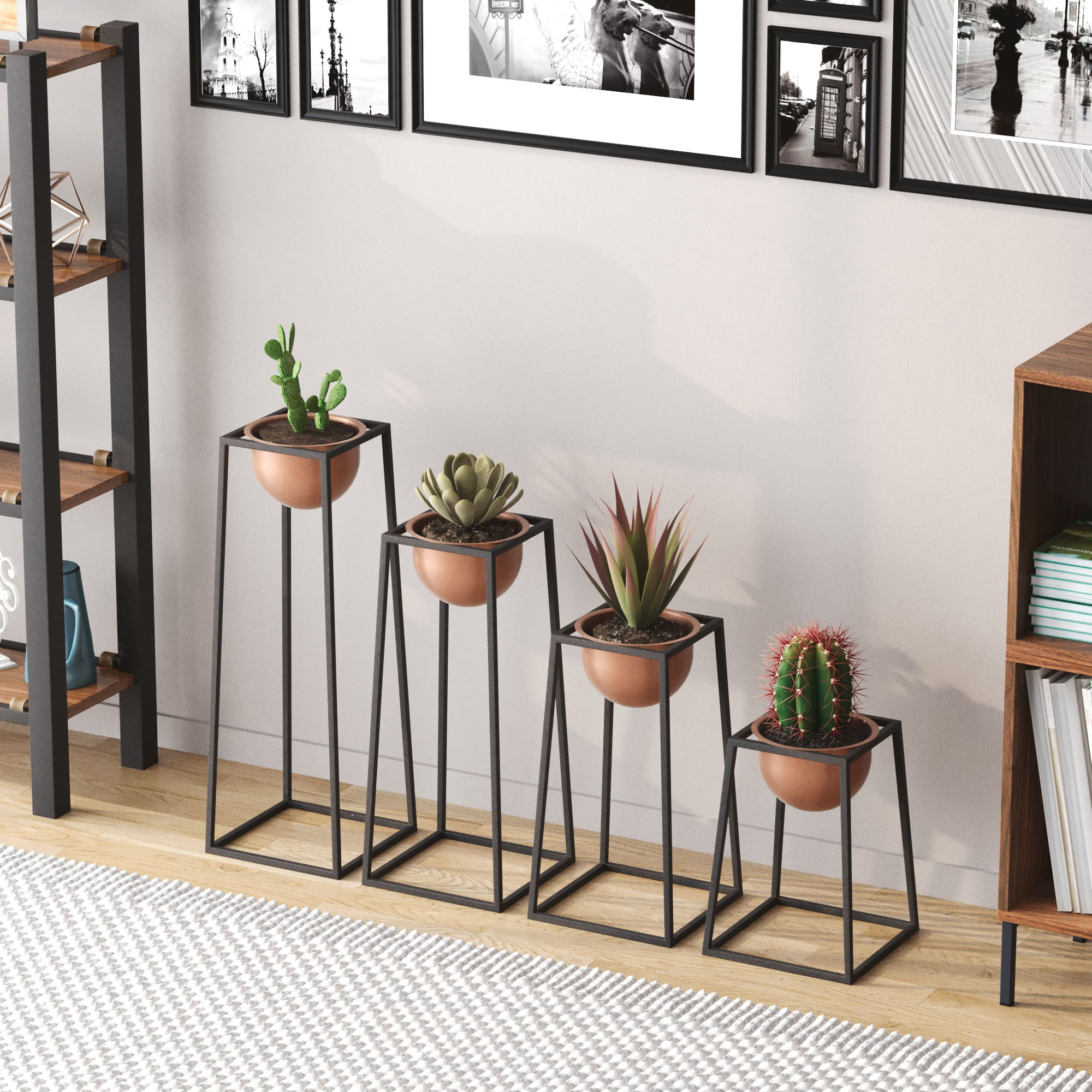 Ghiveci decorativ, Aberto Design, metal, negru si cupru, 17x30x30/40/50/60 cm — imaginea 6