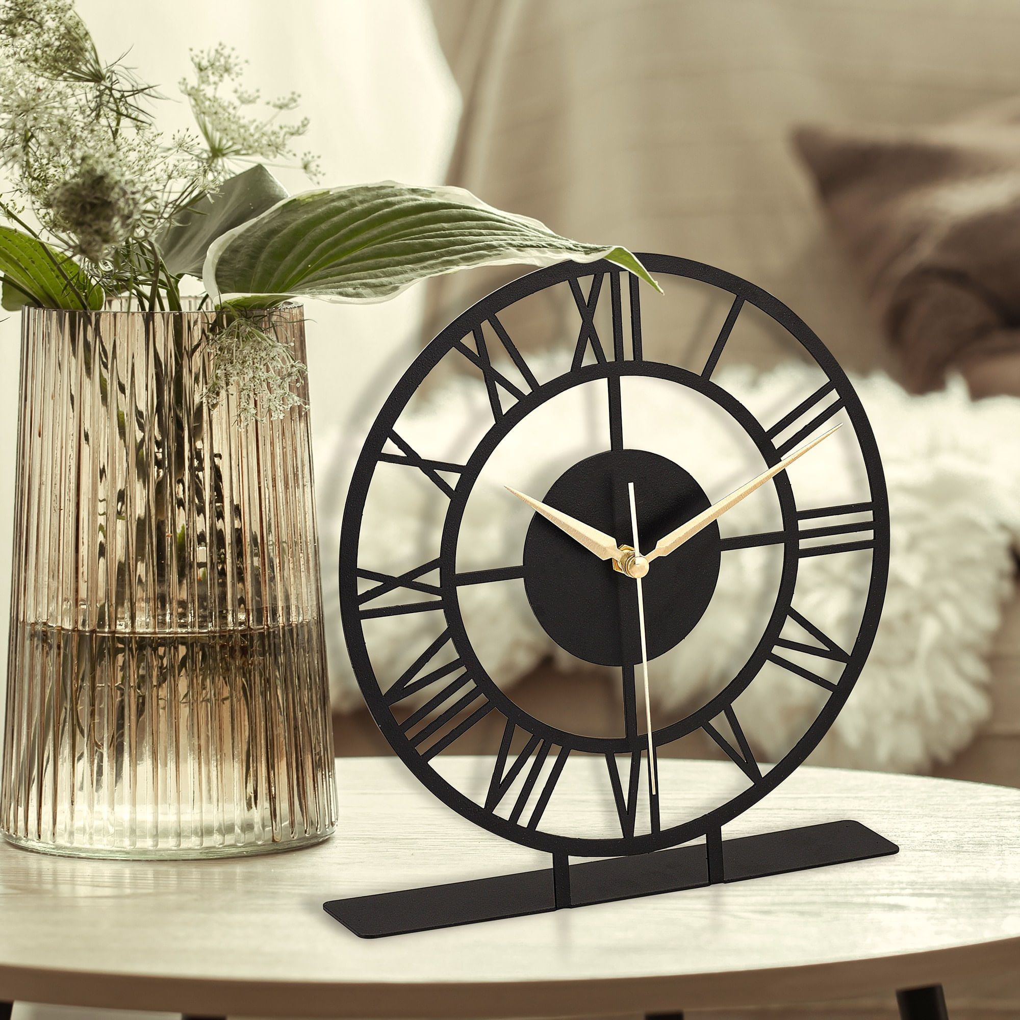 Ceas decorativ, Aberto Design, metal, negru, 25x23 cm, diametru 25 cm