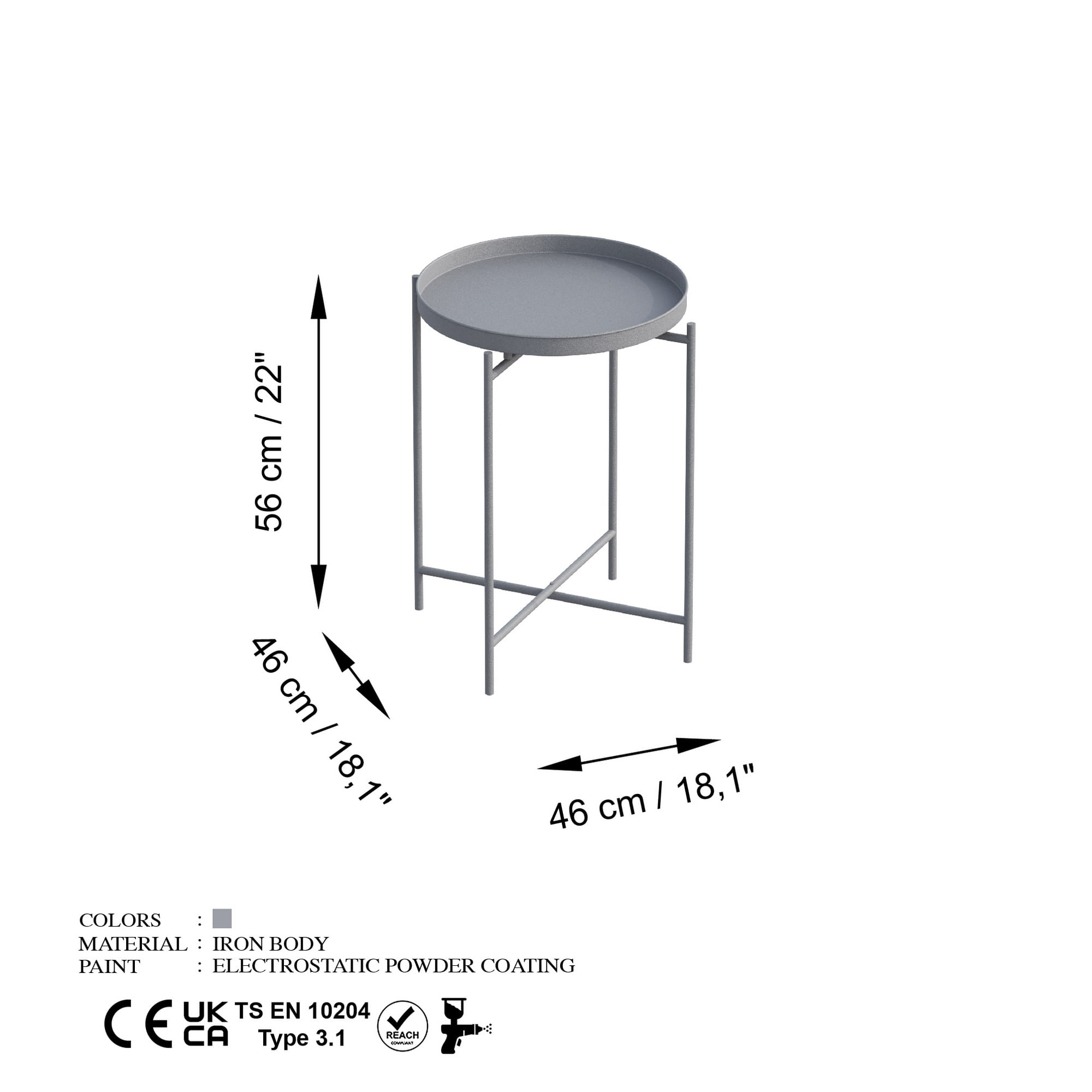 Masuta de cafea, Hanah Home, metal, gri, 46x46x56 cm, 491CRT1142 — imaginea 2