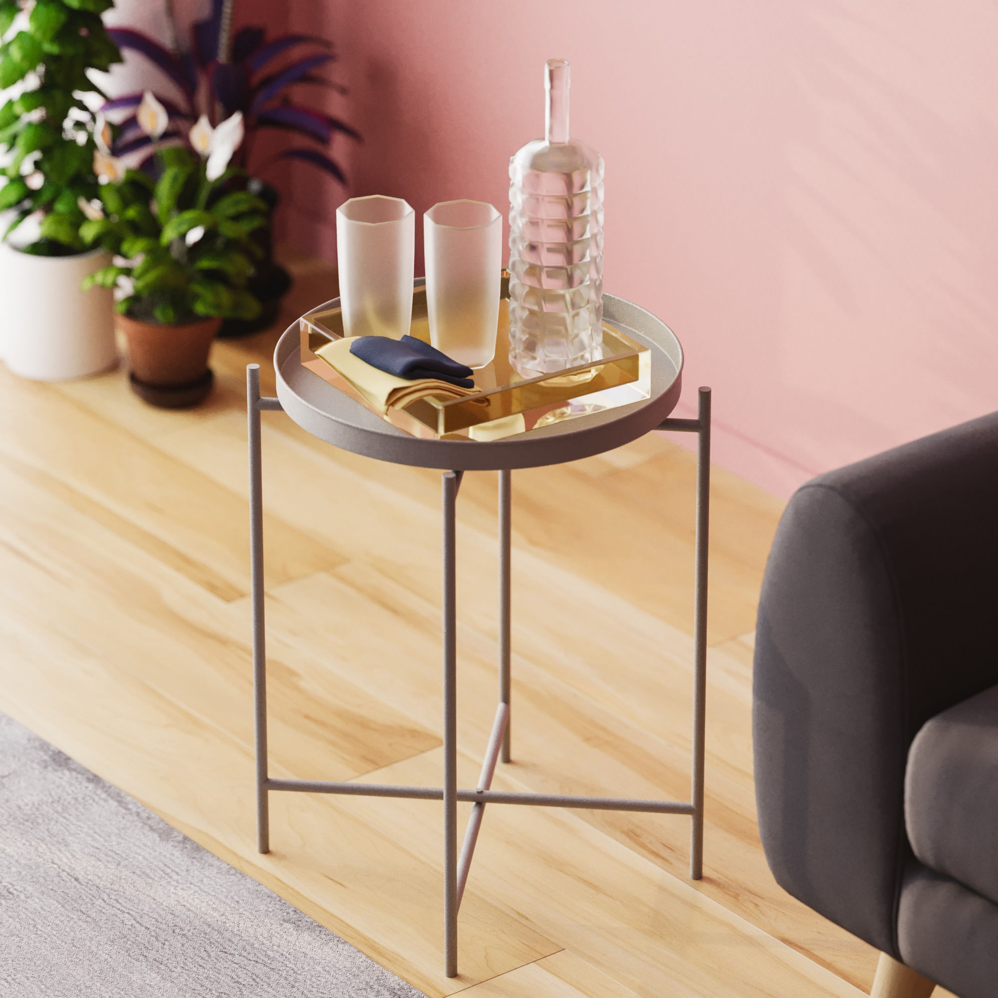 Masuta de cafea, Hanah Home, metal, gri, 46x46x56 cm, 491CRT1142 — imaginea 6