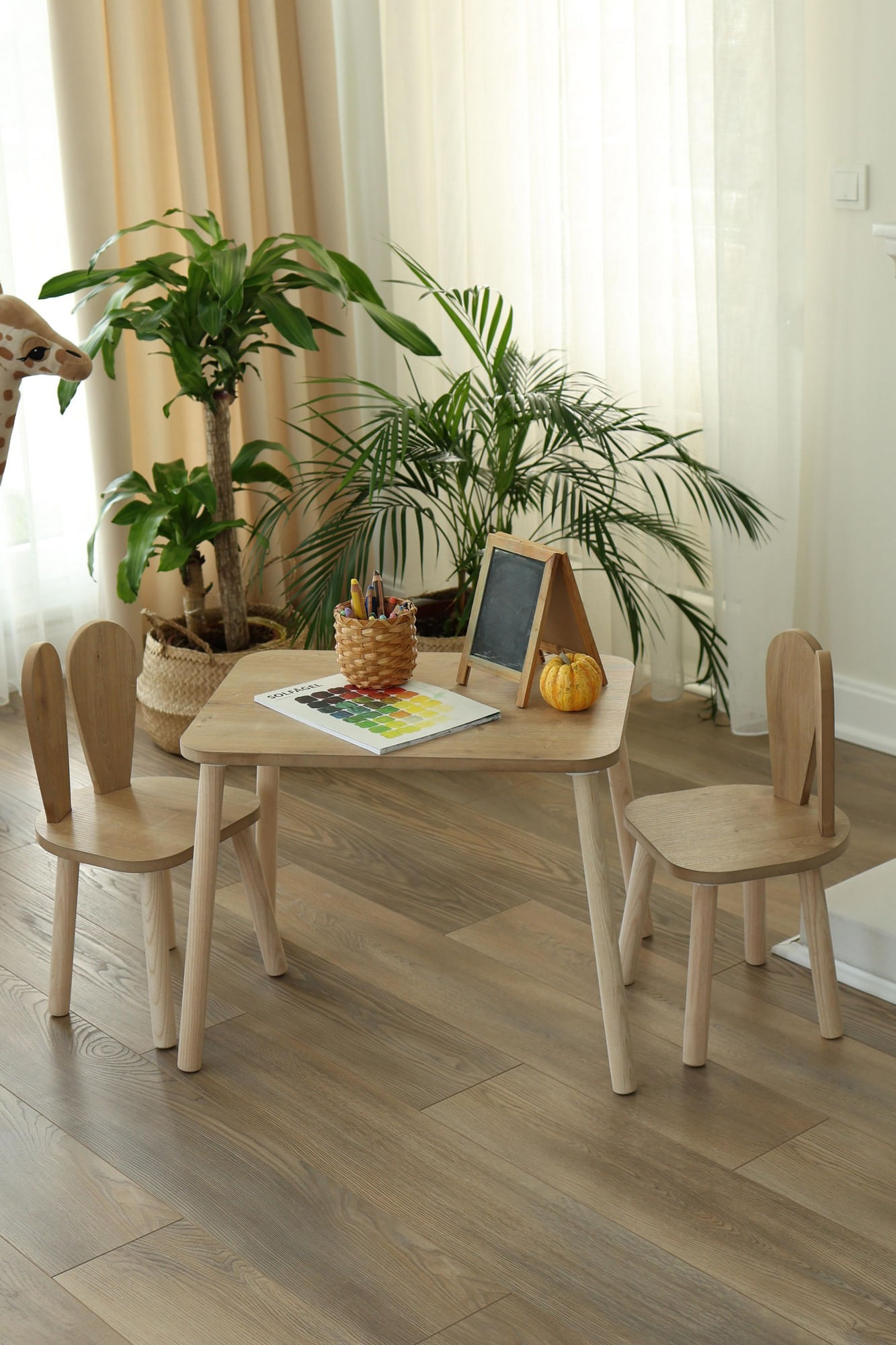 Set masa si scaun copii, Hanah Home, mdf, maro, masa 50x45x60 cm, scaun 30x25x30 cm - imagine 3