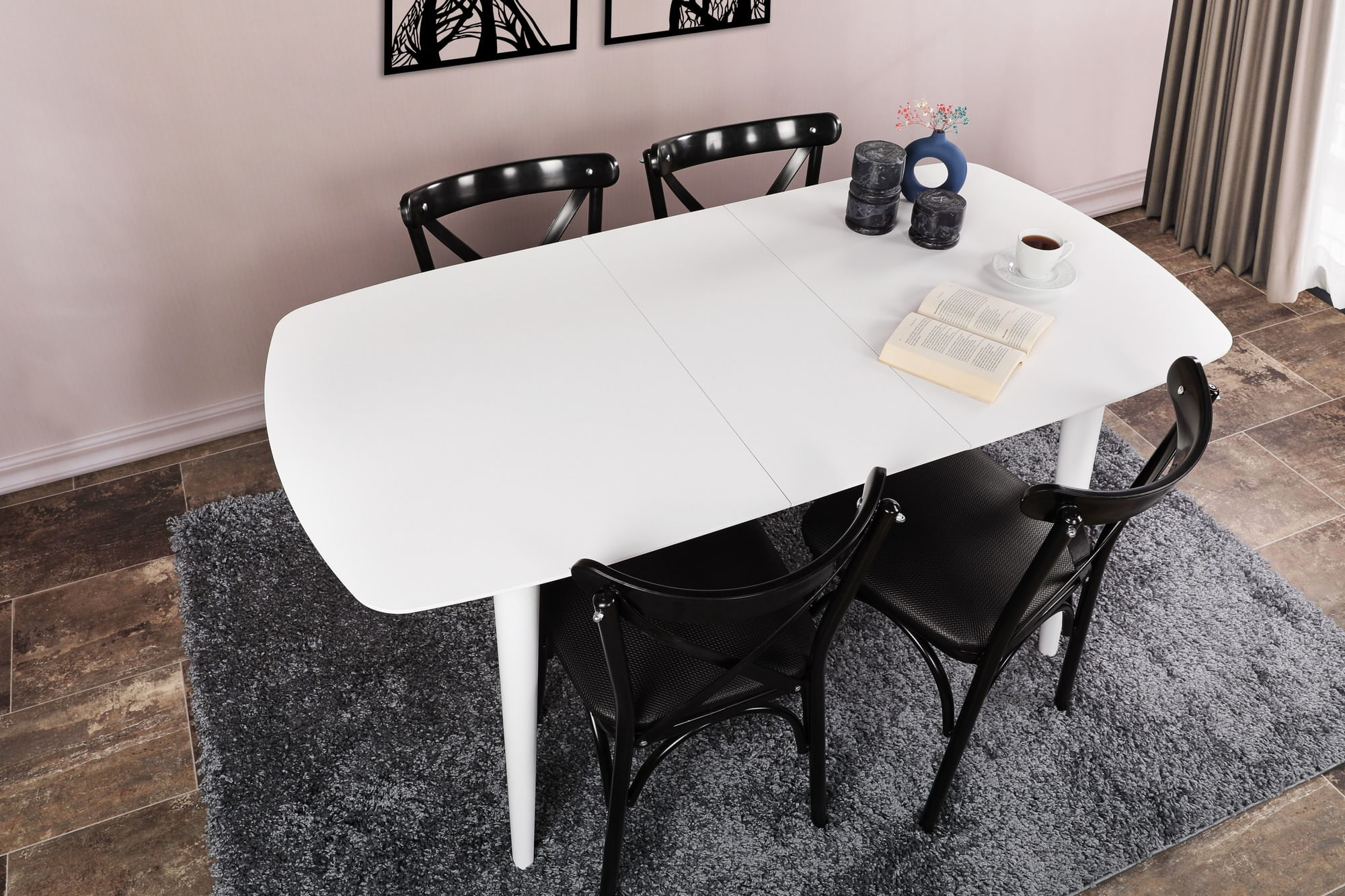 Masa extensibila dining, Hanah Home, mdf, alb, 130-160x80x75 cm — imaginea 14