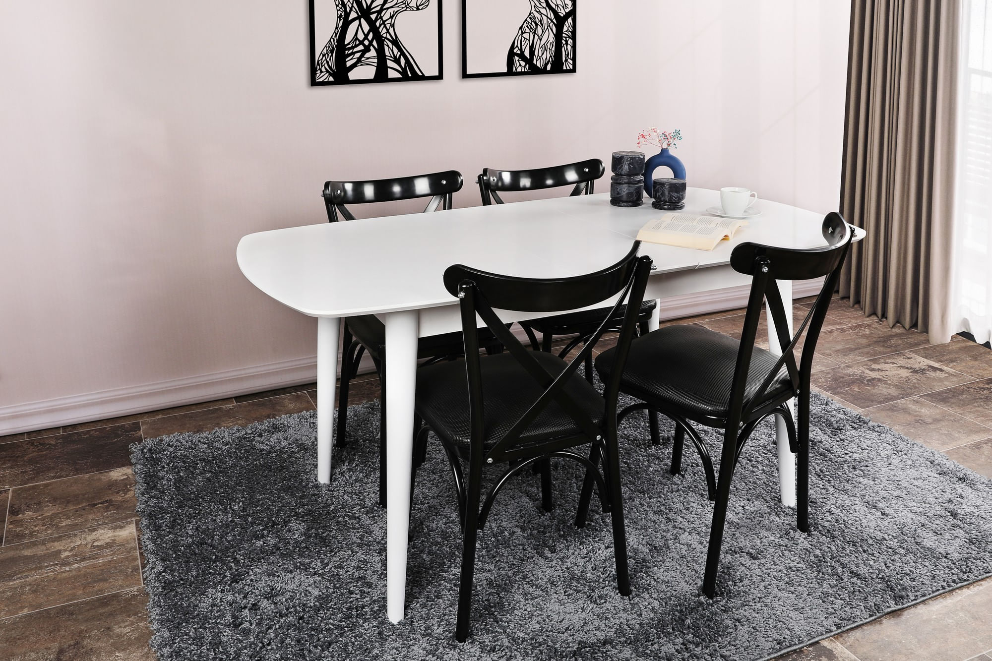 Masa extensibila dining, Hanah Home, mdf, alb, 130-160x80x75 cm — imaginea 16
