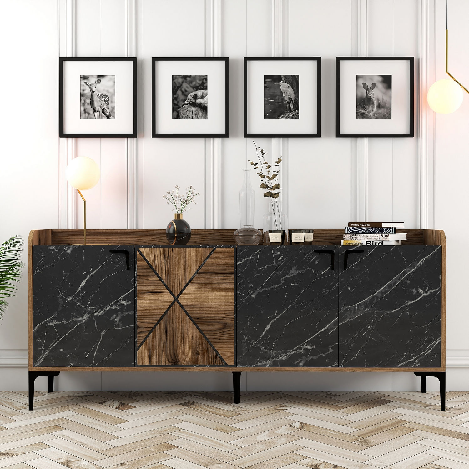 Consola, Hanah Home, panou din particule acoperit cu melamina, nuc si negru, 180x35x78 cm — imaginea 2