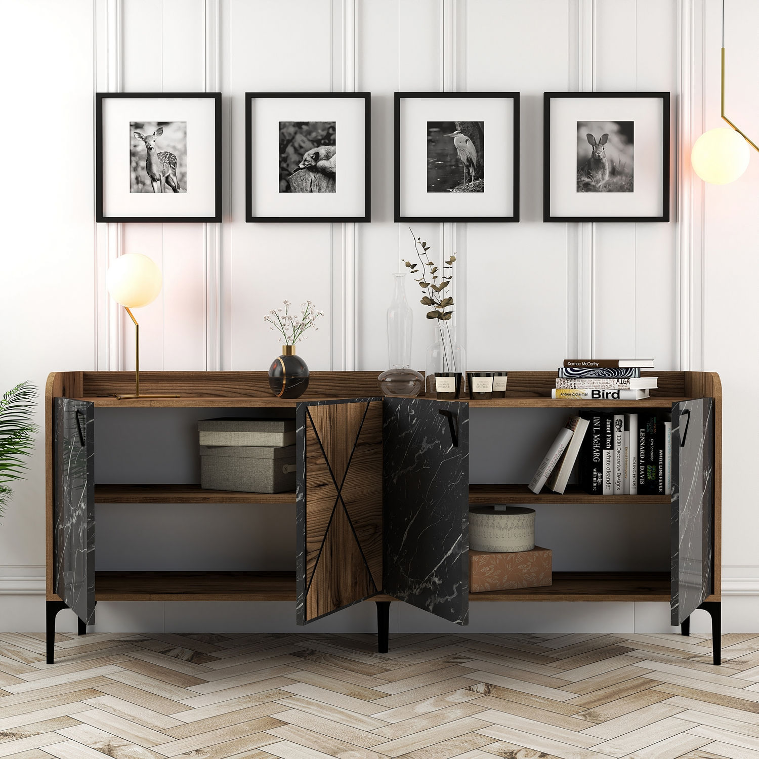 Consola, Hanah Home, panou din particule acoperit cu melamina, nuc si negru, 180x35x78 cm — imaginea 3