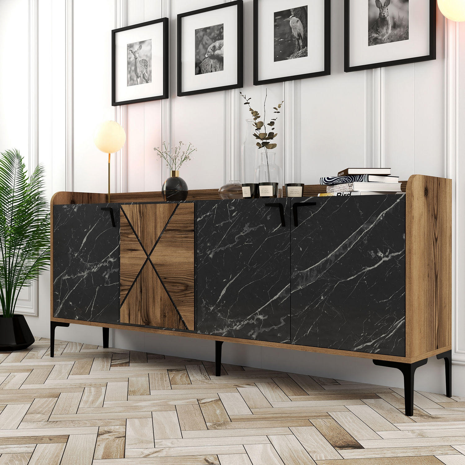 Consola, Hanah Home, panou din particule acoperit cu melamina, nuc si negru, 180x35x78 cm — imaginea 5