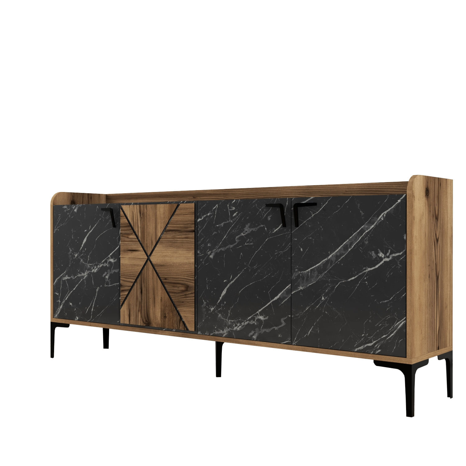 Consola, Hanah Home, panou din particule acoperit cu melamina, nuc si negru, 180x35x78 cm — imaginea 7