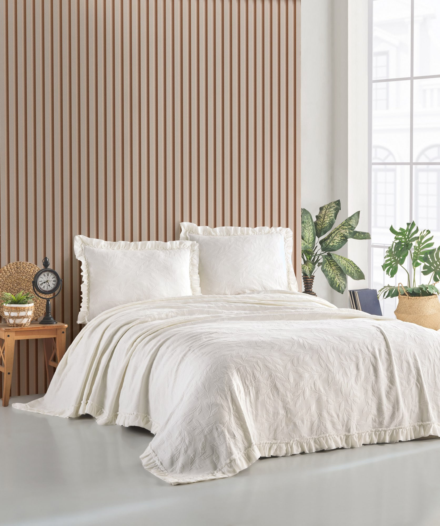 Set cuvertura pat dublu, L'essentiel Maison, crem, 220x240 cm, 100% bumbac, jacquard