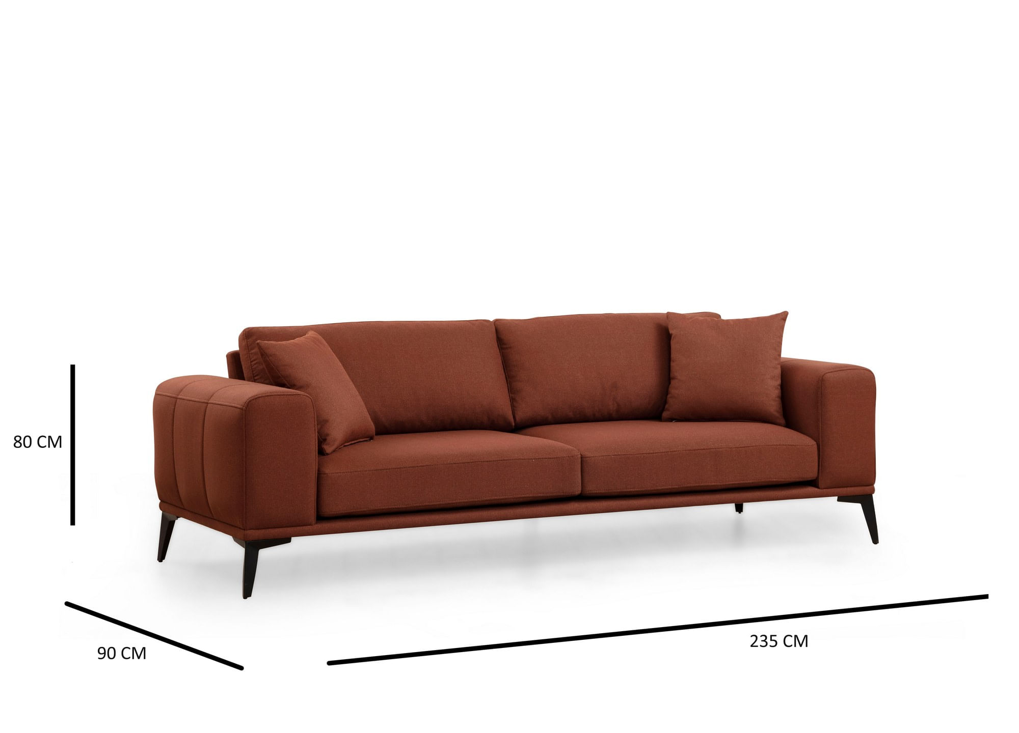 Canapea 3 locuri, Hanah Home, lemn de fag si pal, rosu tigla, 235x90x80 cm — imaginea 2