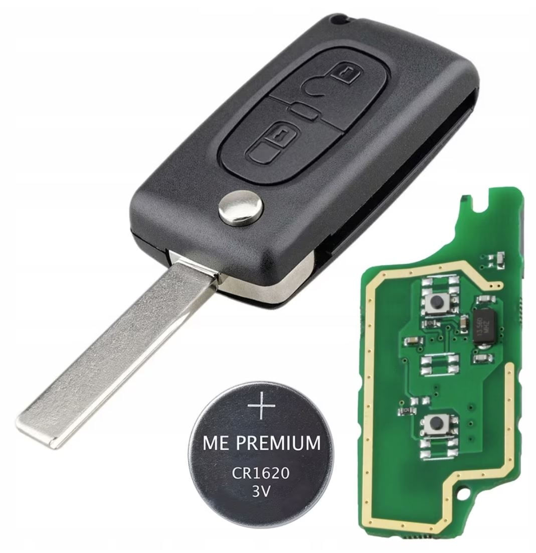 Cheie auto completa Techstar cu 2 butoane, lama 407, cip ID46 si frecventa 433MHz – compatibila Peugeot 2006–2011