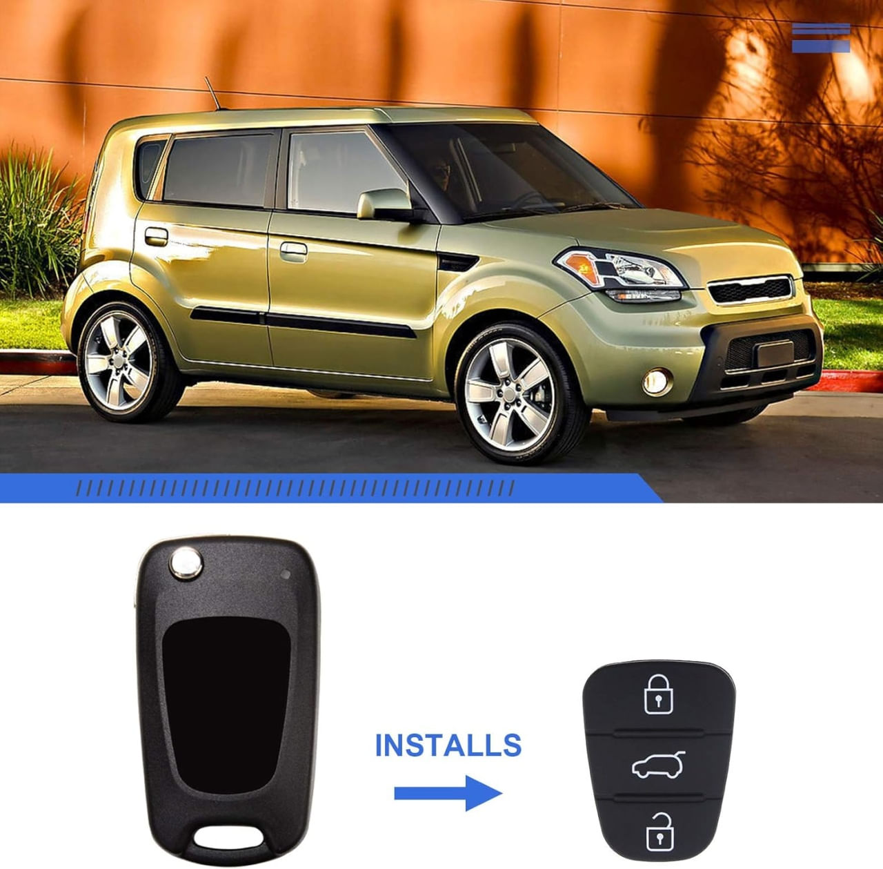 Membrana Cauciuc Butoane Cheie Auto 3 Butoane – Compatibila Hyundai i10, i20, i30, ix35, ix45, Elantra, Tucson, Santa Fe - 2 | YEO