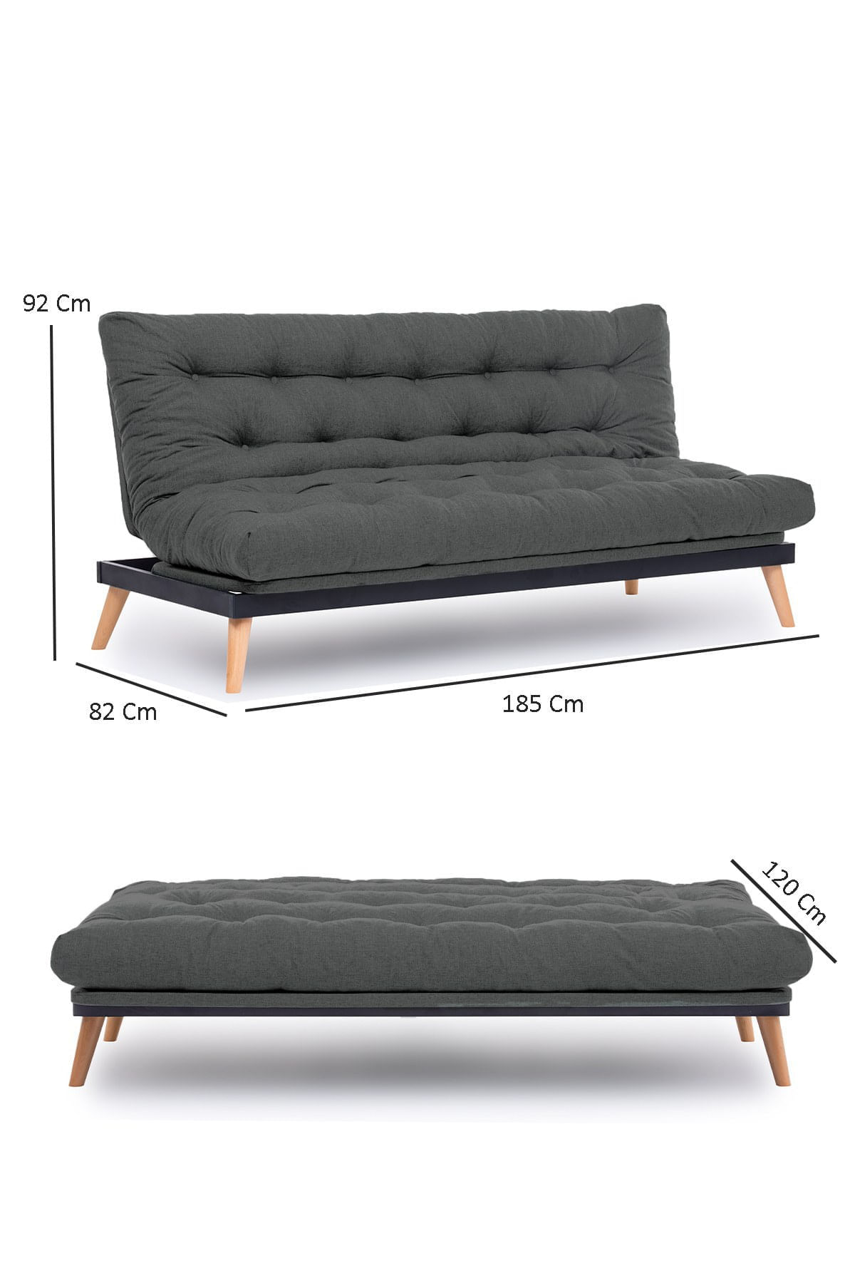 Canapea extensibila 3 locuri, Atelier Del Sofa, stofa in, gri inchis, 185x82x92 cm — imaginea 14
