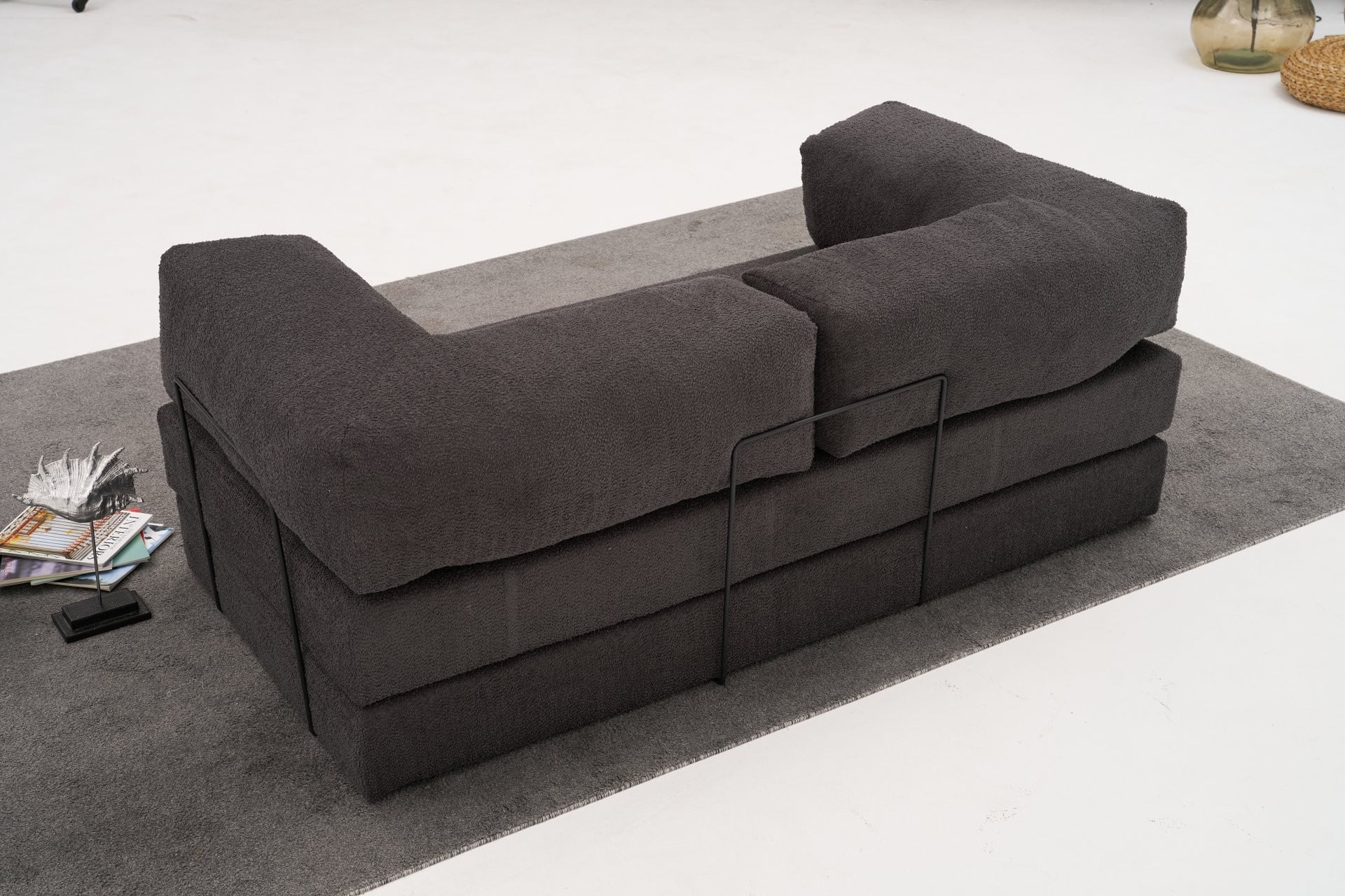 Canapea 3 locuri, Atelier Del Sofa, chenille, antracit, 190x75x95 cm — imaginea 6