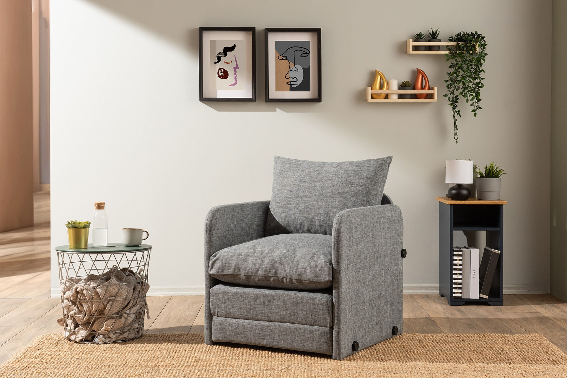 Canapea extensibila, Atelier Del Sofa, textil, gri deschis, 68x70x66 cm — imaginea 4