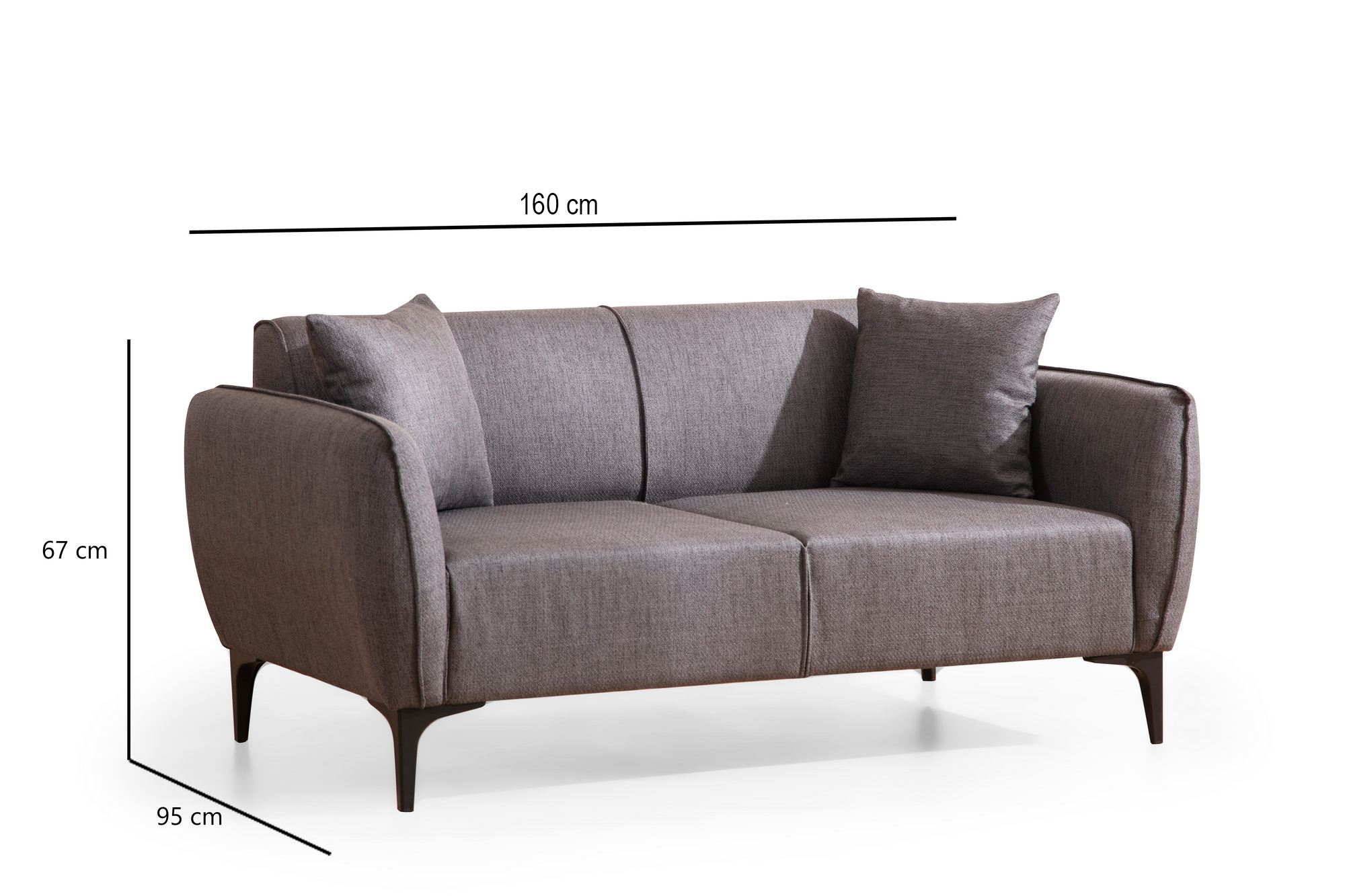 Canapea 2 locuri, Atelier Del Sofa, lemn fag si pal, gri inchis, 160x67x95 cm — imaginea 3