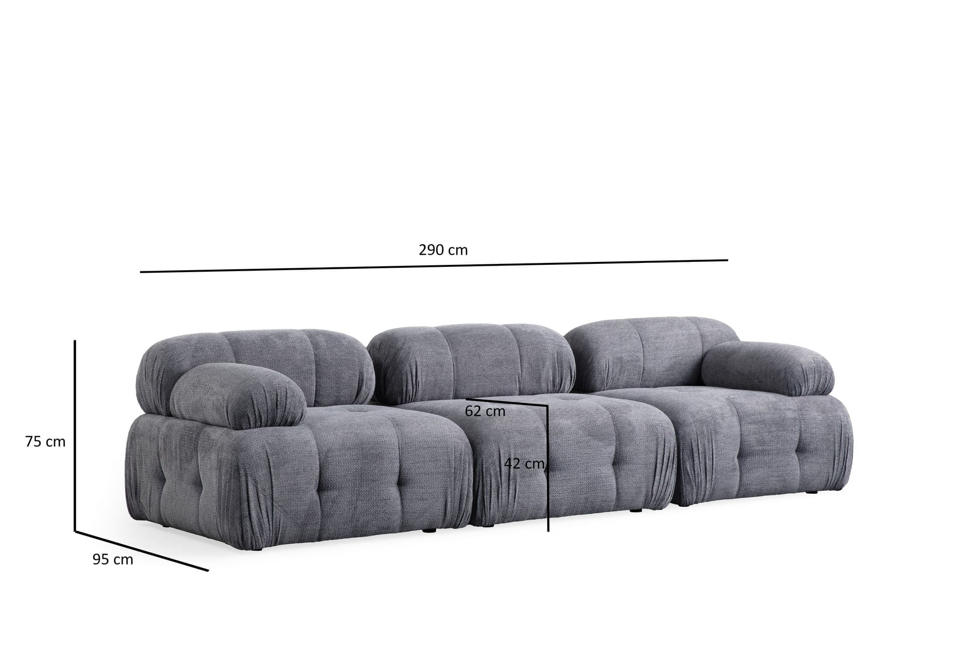 Canapea 3 locuri, Atelier Del Sofa, lemn fag si pal, gri, 290x95x75 cm — imaginea 13