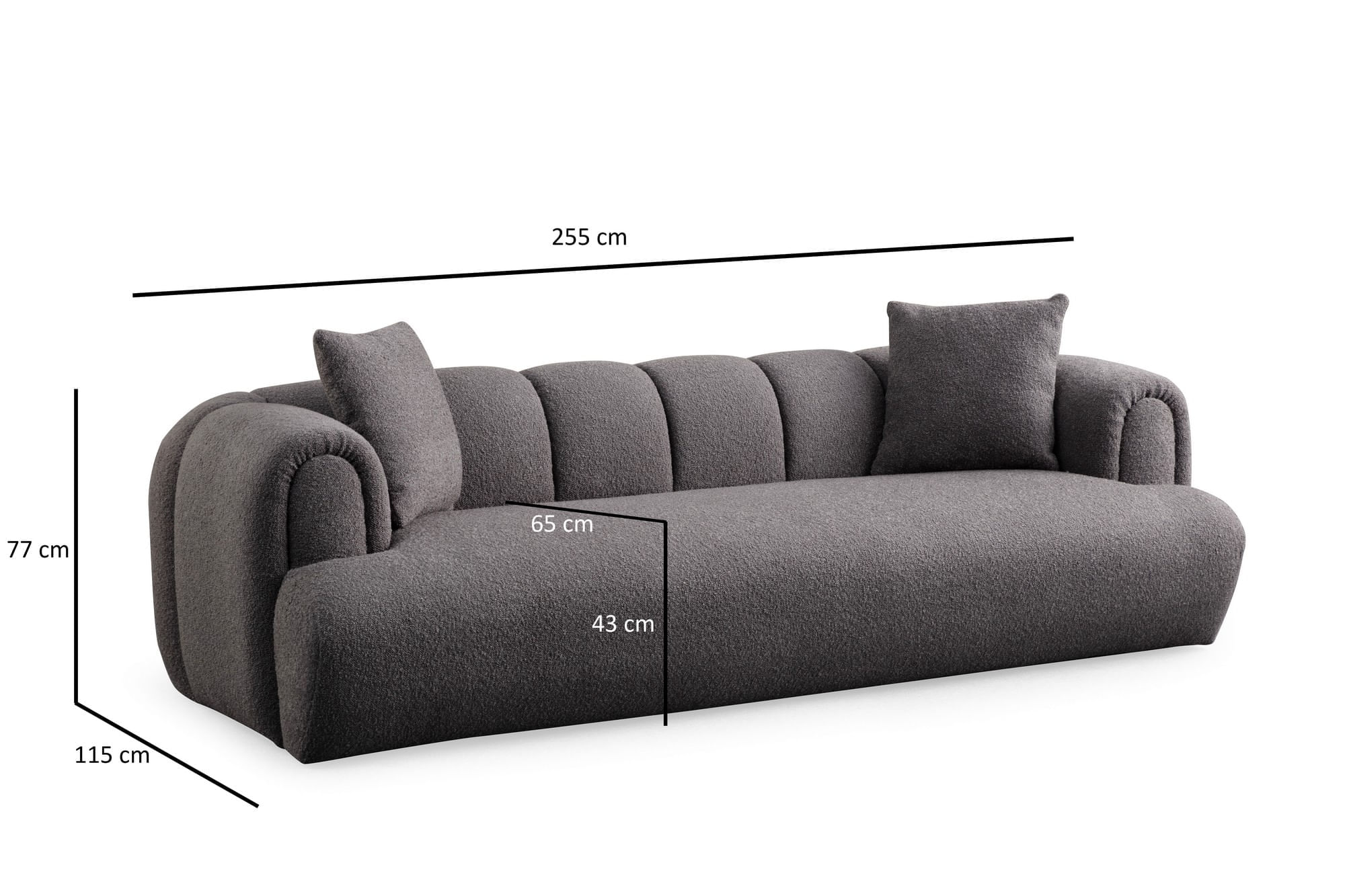 Canapea 3 locuri, Atelier Del Sofa, poliester, antracit, 255x115x77 cm — imaginea 8