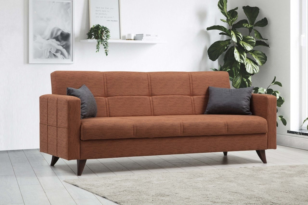 Canapea extensibila 3 locuri, Atelier Del Sofa, cadru metal lemn, rosu tigla, 205x86x75 cm — imaginea 3