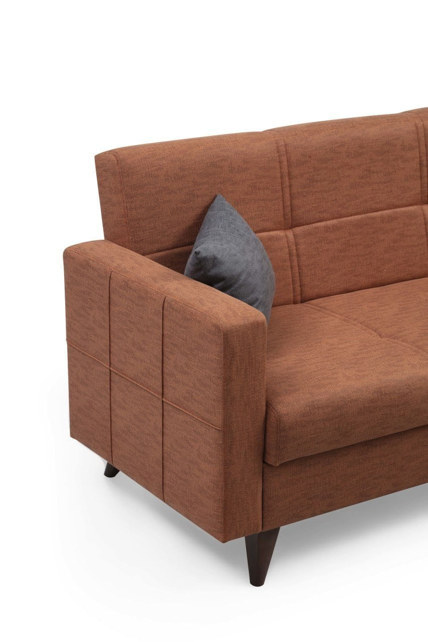 Canapea extensibila 3 locuri, Atelier Del Sofa, cadru metal lemn, rosu tigla, 205x86x75 cm — imaginea 5