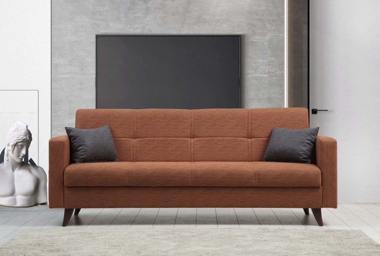Canapea extensibila 3 locuri, Atelier Del Sofa, cadru metal lemn, rosu tigla, 205x86x75 cm — imaginea 7