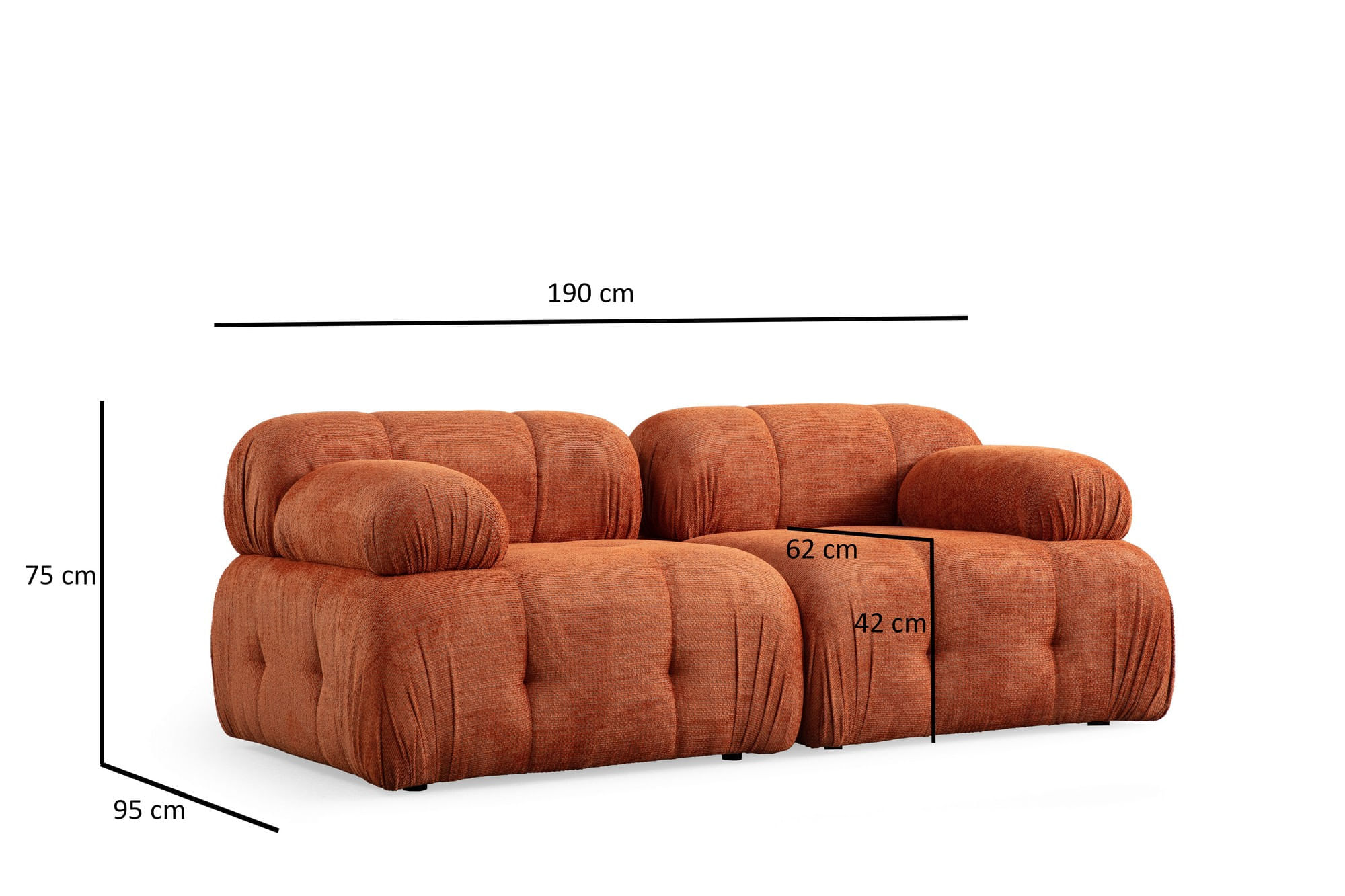Canapea 2 locuri, Atelier Del Sofa, poliester, portocaliu, 190x95x75 cm — imaginea 7