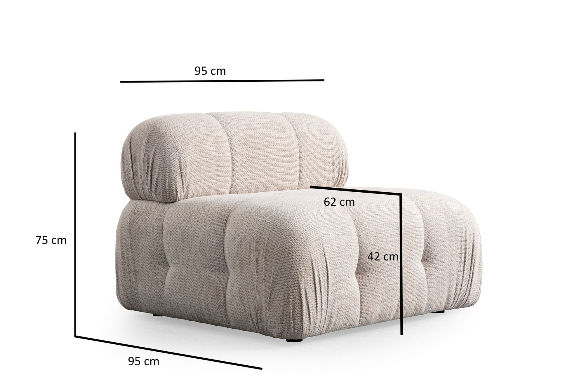 Canapea 1 loc, Atelier Del Sofa, lemn de fag si pal, crem, 95x95x75 cm — imaginea 2