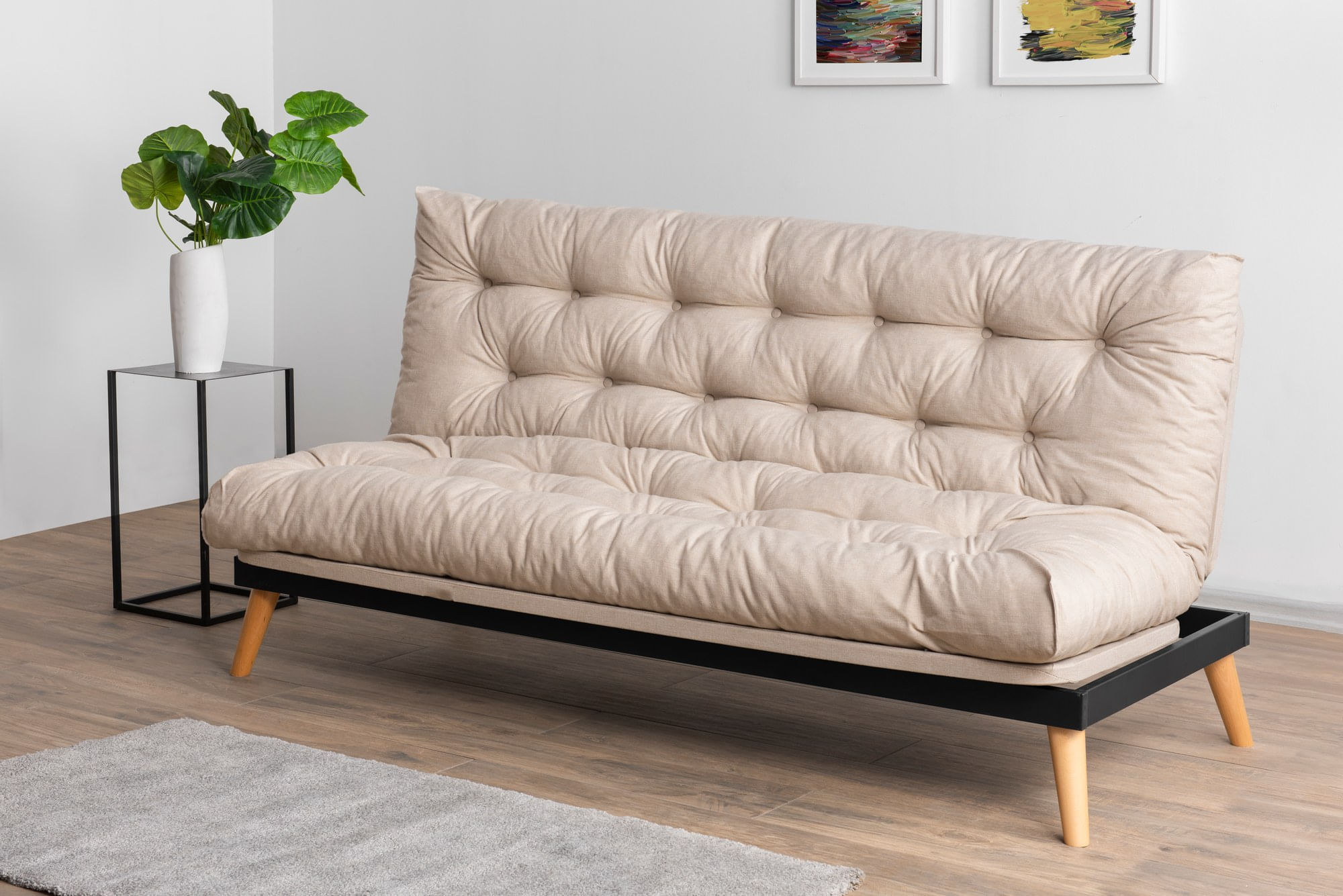 Canapea extensibila 3 locuri, Atelier Del Sofa, structura metal, stofa in, crem, 185x92x82 cm — imaginea 2