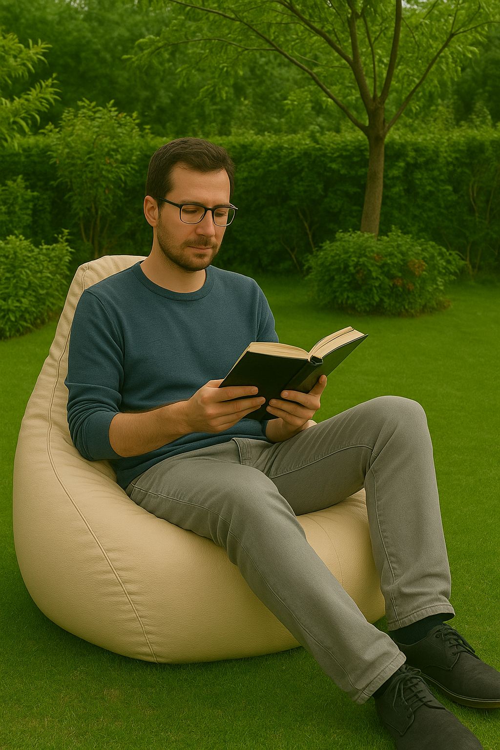 Fotoliu tip bean bag, Atelier Del Sofa, piele ecologica, crem, 80x75x30 cm — imaginea 2