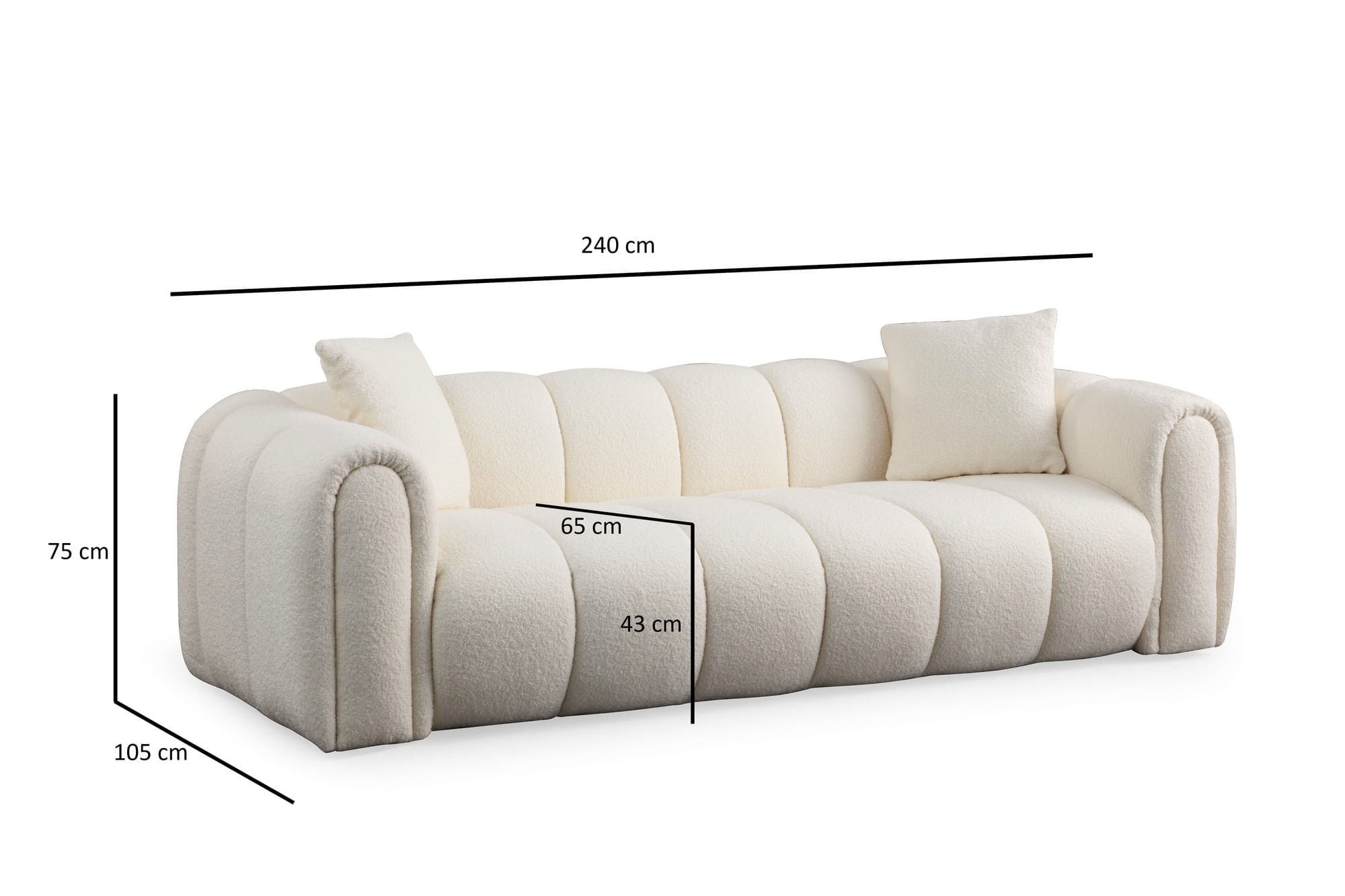 Canapea 3 locuri, Atelier Del Sofa, lemn fag si pal, alb, 240x105x75 cm, 560ARE1544 — imaginea 7