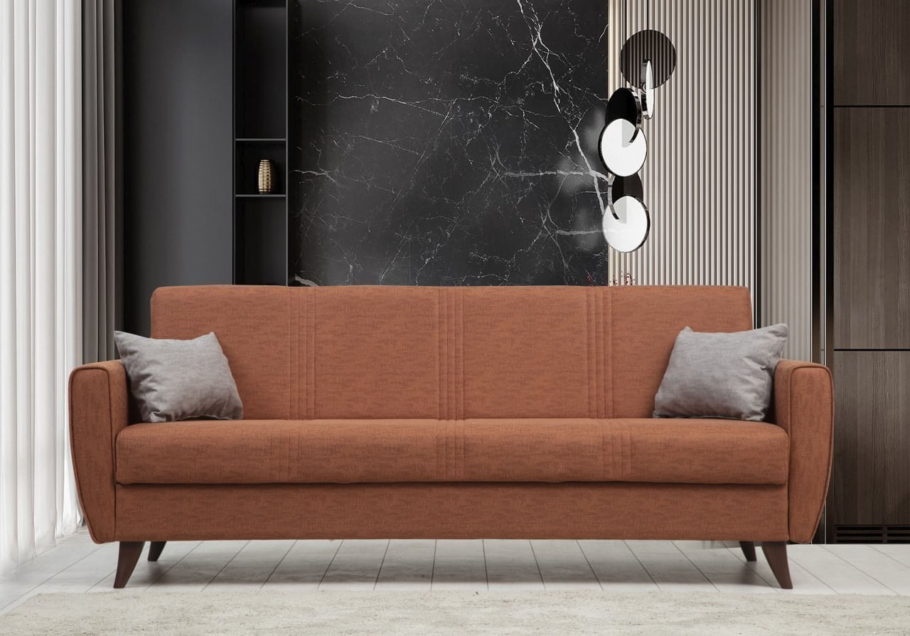 Canapea extensibila 3 locuri, Atelier Del Sofa, cadru metal lemn, rosu tigla, 207x86x77 cm — imaginea 2