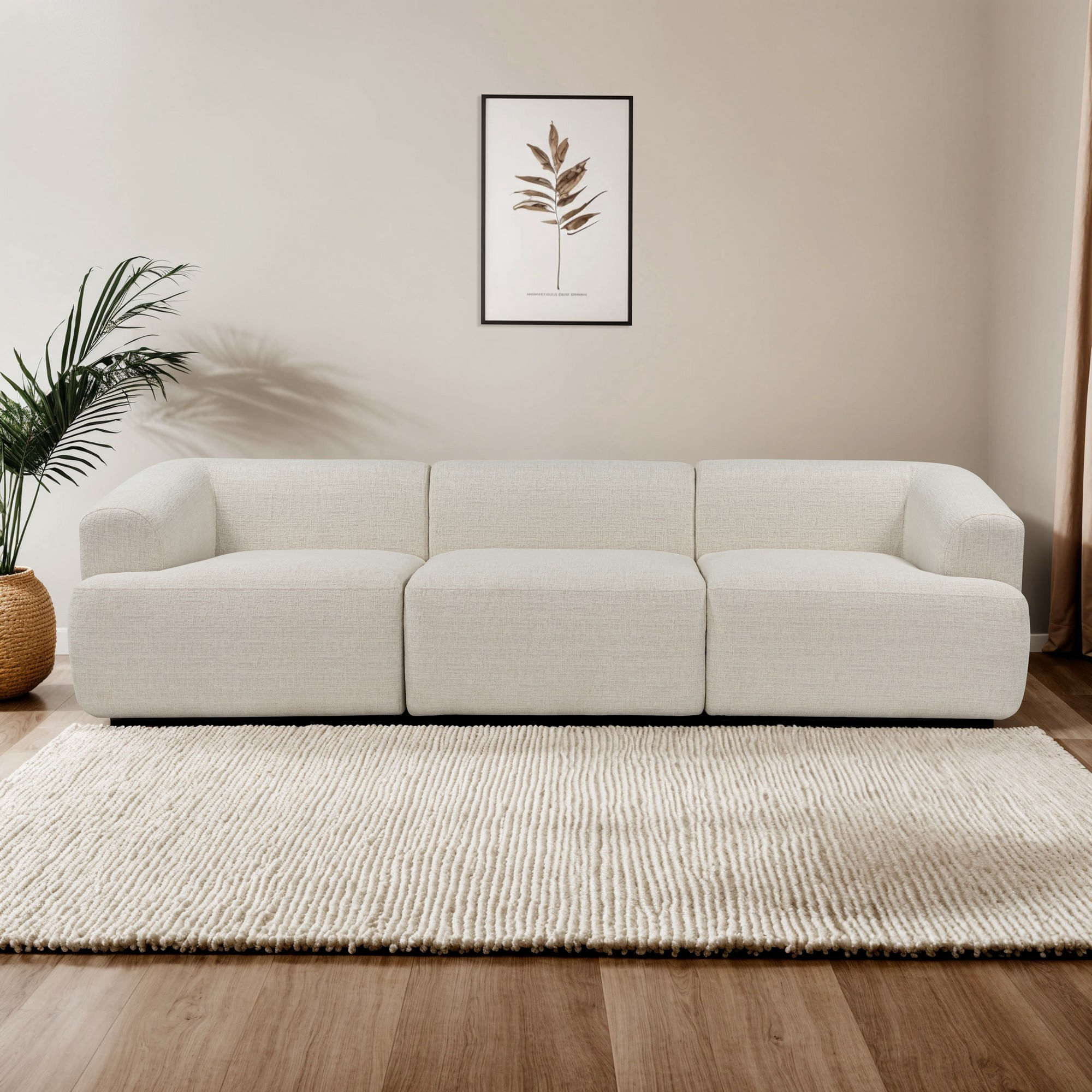 Canapea 3 locuri, Atelier Del Sofa, tesatura cu textura moale, alb, 277x103x72 cm — imaginea 2