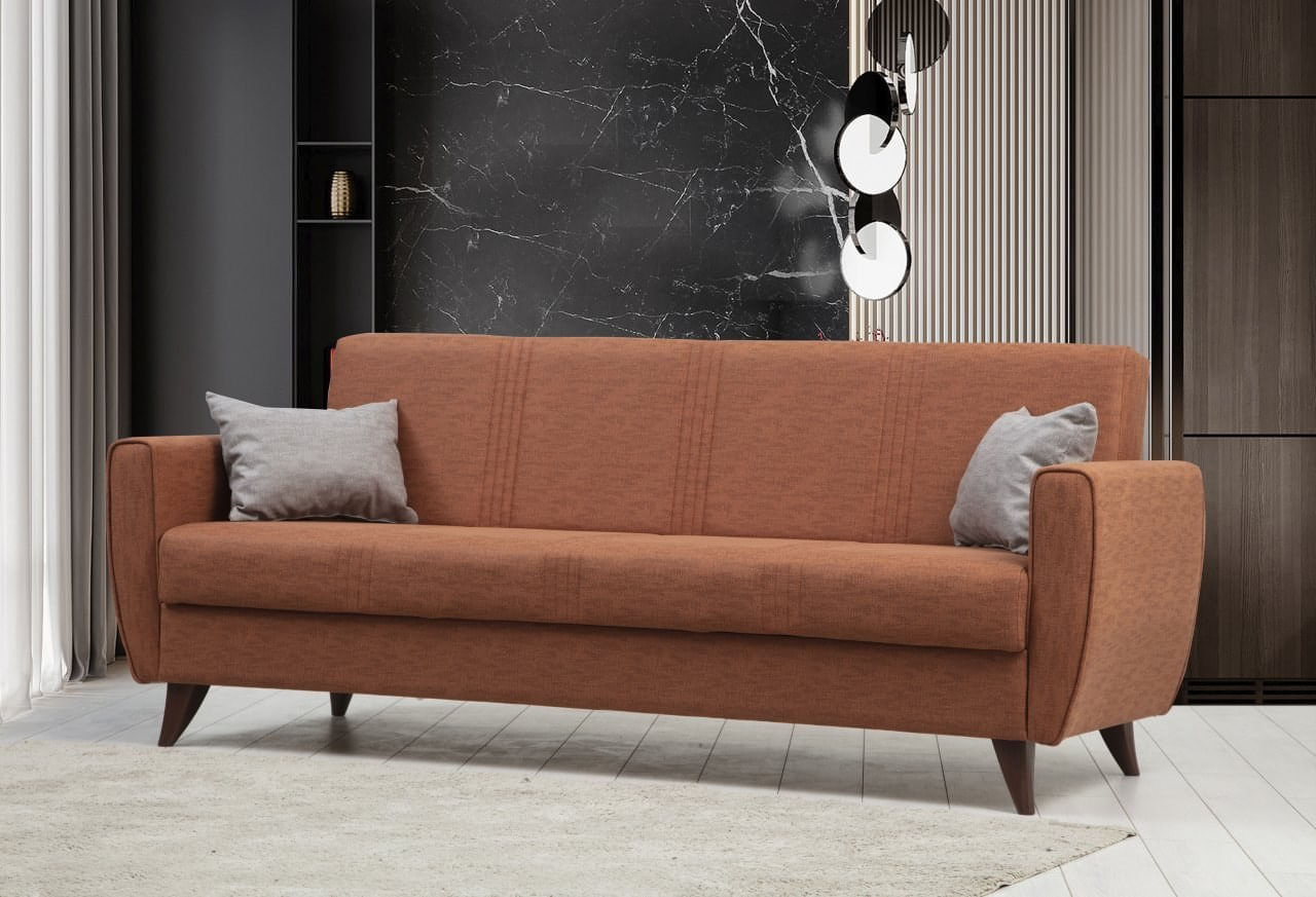 Canapea extensibila 3 locuri, Atelier Del Sofa, cadru metal lemn, rosu tigla, 207x86x77 cm — imaginea 3