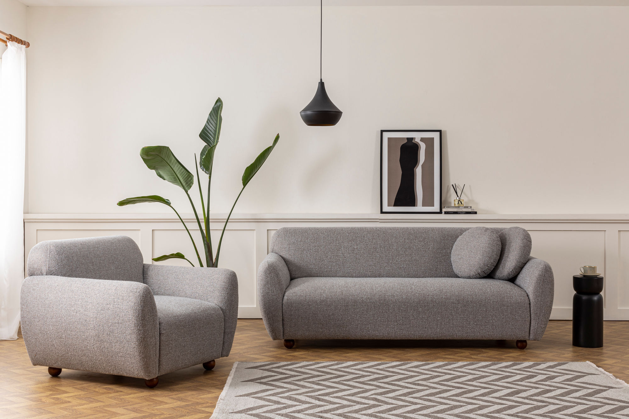 Canapea 3 locuri, Atelier Del Sofa, lemn fag si pal, gri deschis, 223x83x86 cm — imaginea 3