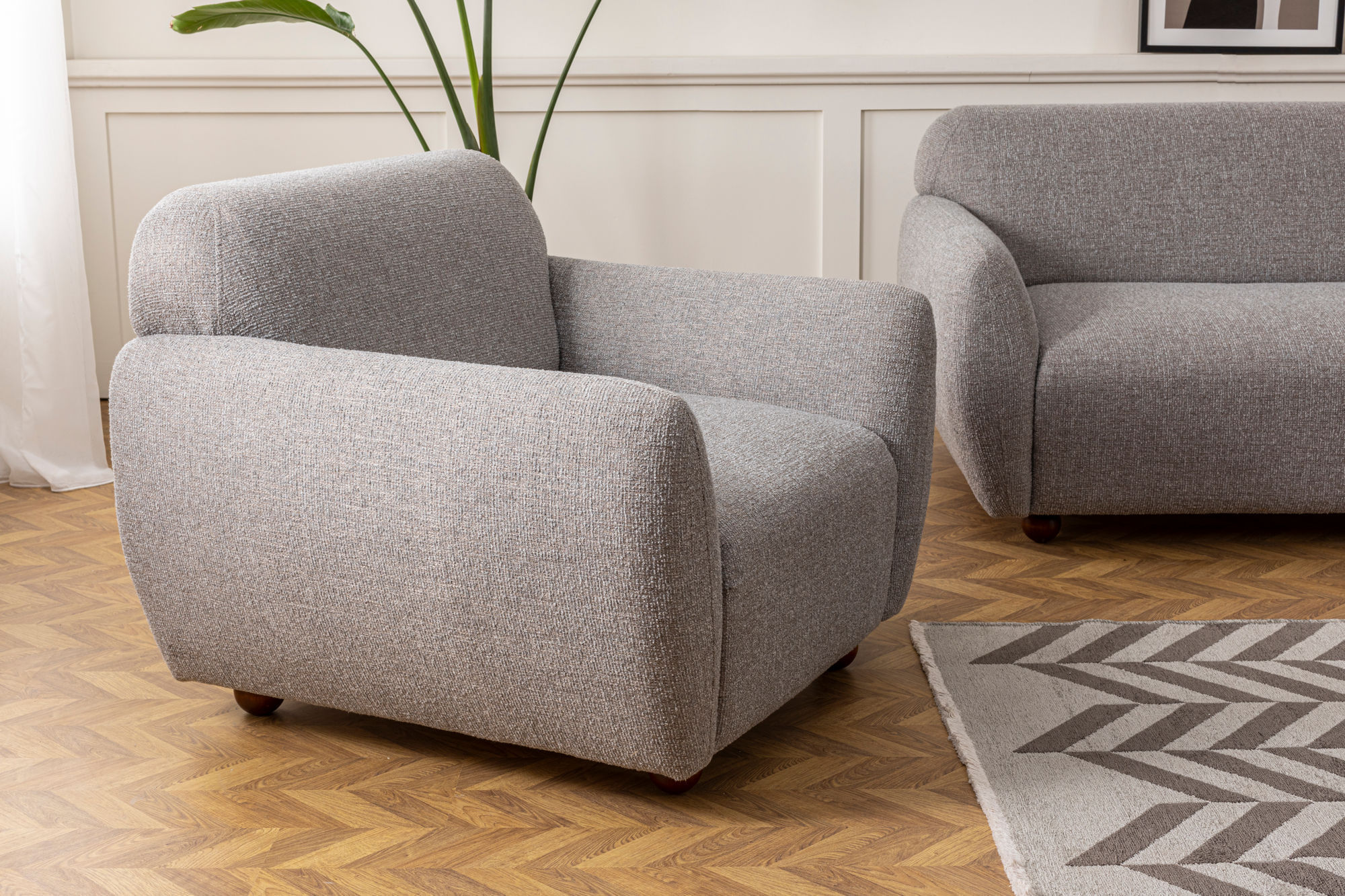 Canapea 3 locuri, Atelier Del Sofa, lemn fag si pal, gri deschis, 223x83x86 cm — imaginea 5