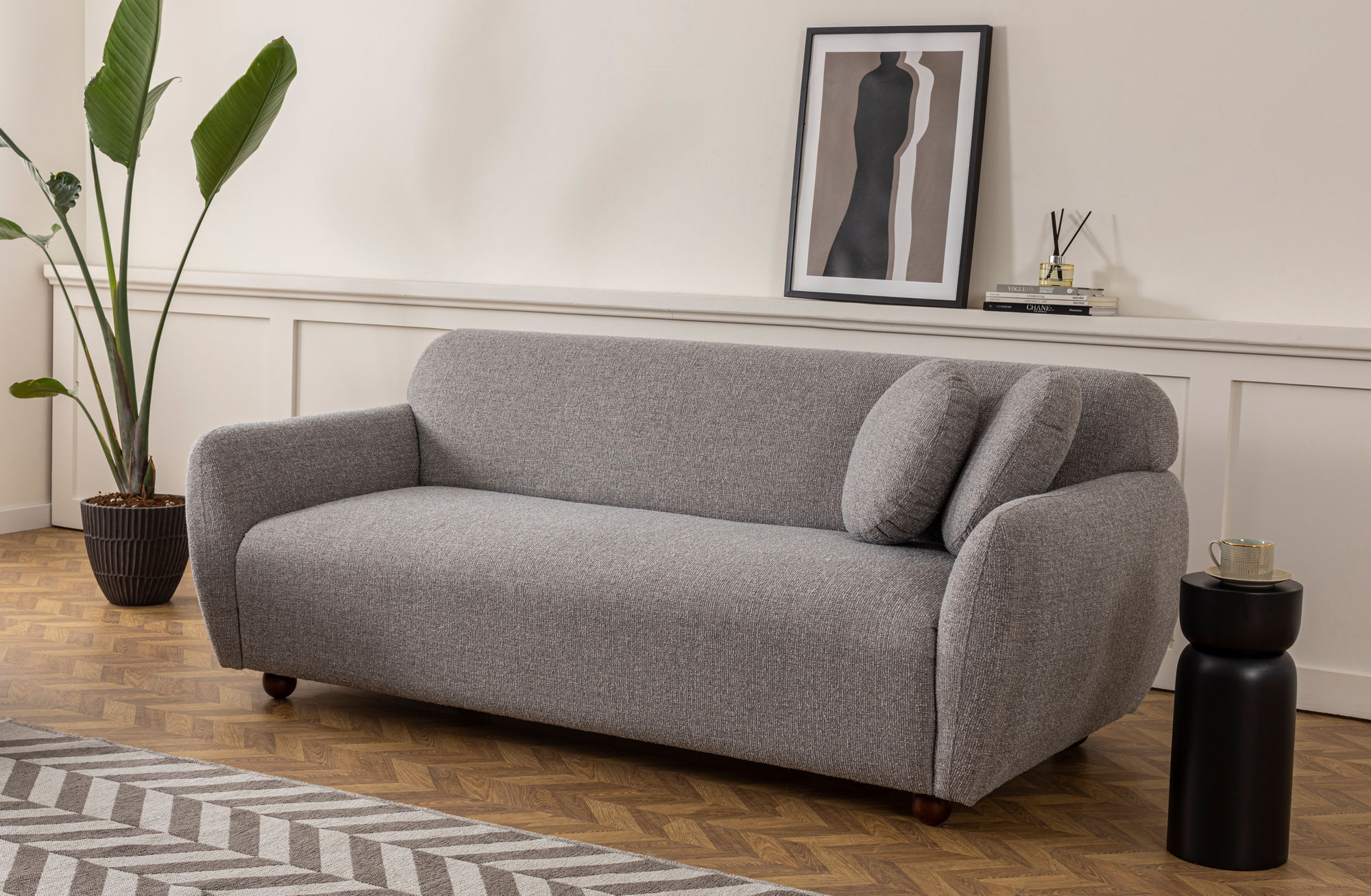 Canapea 3 locuri, Atelier Del Sofa, lemn fag si pal, gri deschis, 223x83x86 cm — imaginea 7