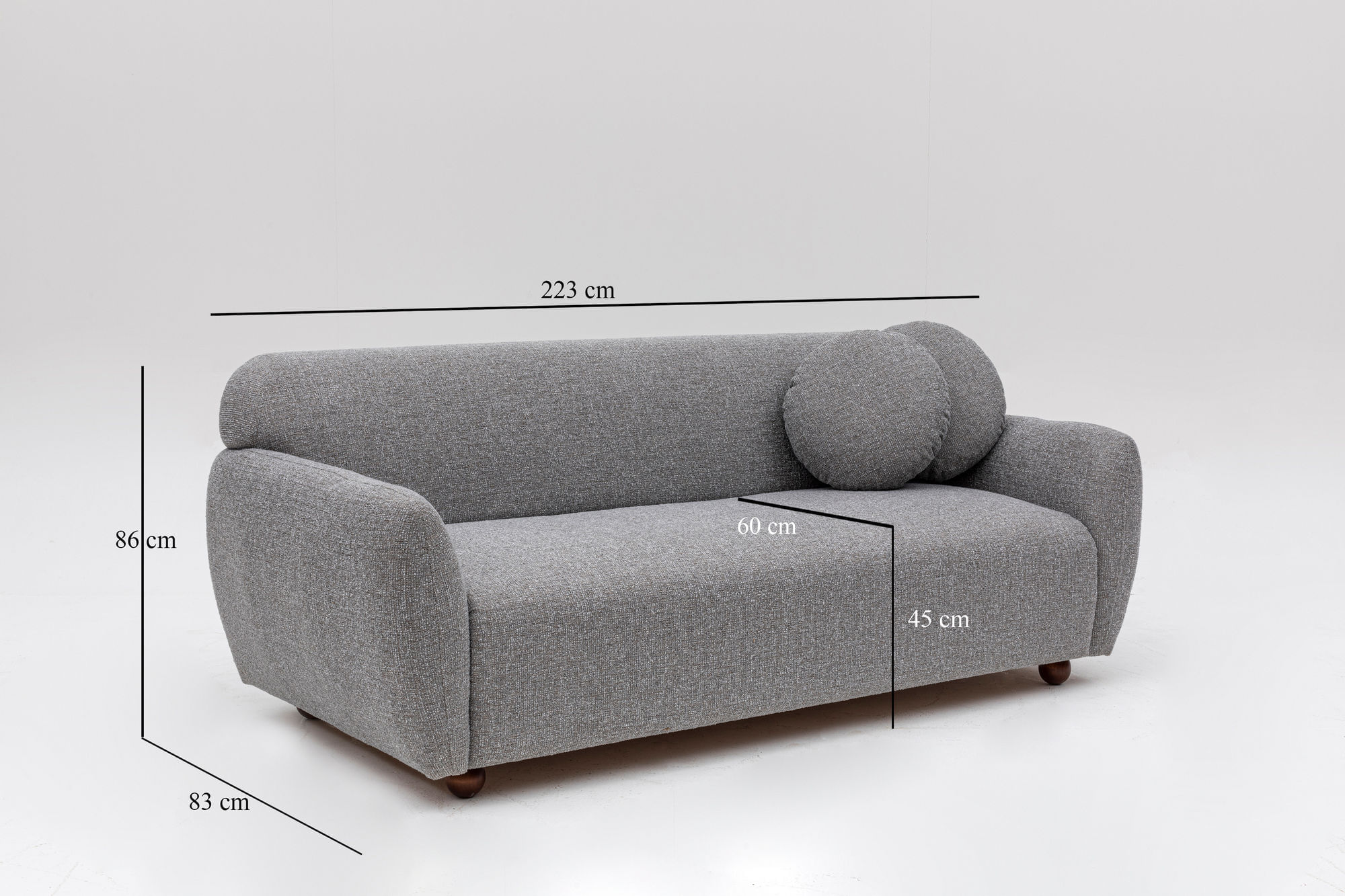 Canapea 3 locuri, Atelier Del Sofa, lemn fag si pal, gri deschis, 223x83x86 cm — imaginea 12