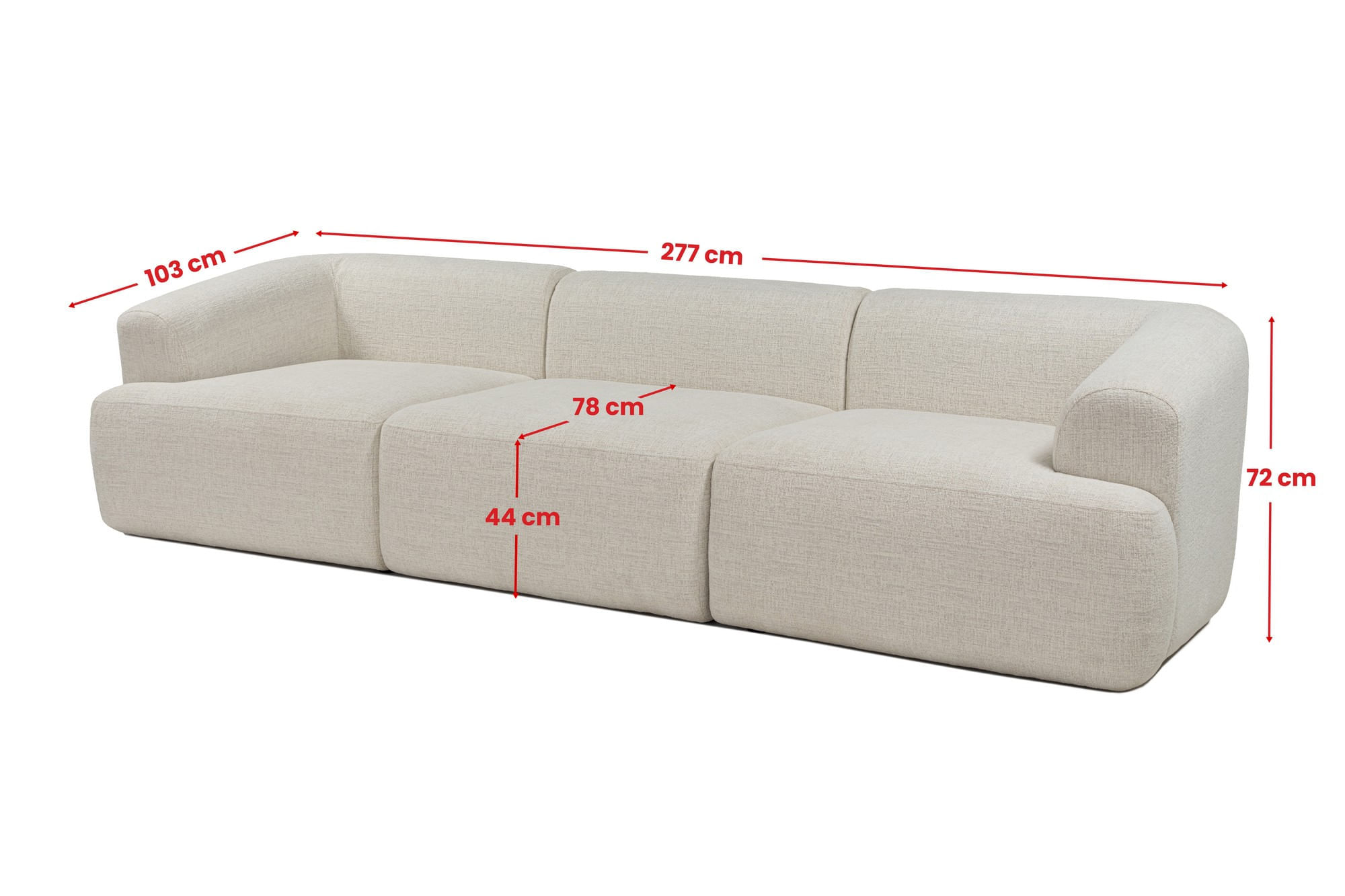 Canapea 3 locuri, Atelier Del Sofa, tesatura cu textura moale, alb, 277x103x72 cm — imaginea 16