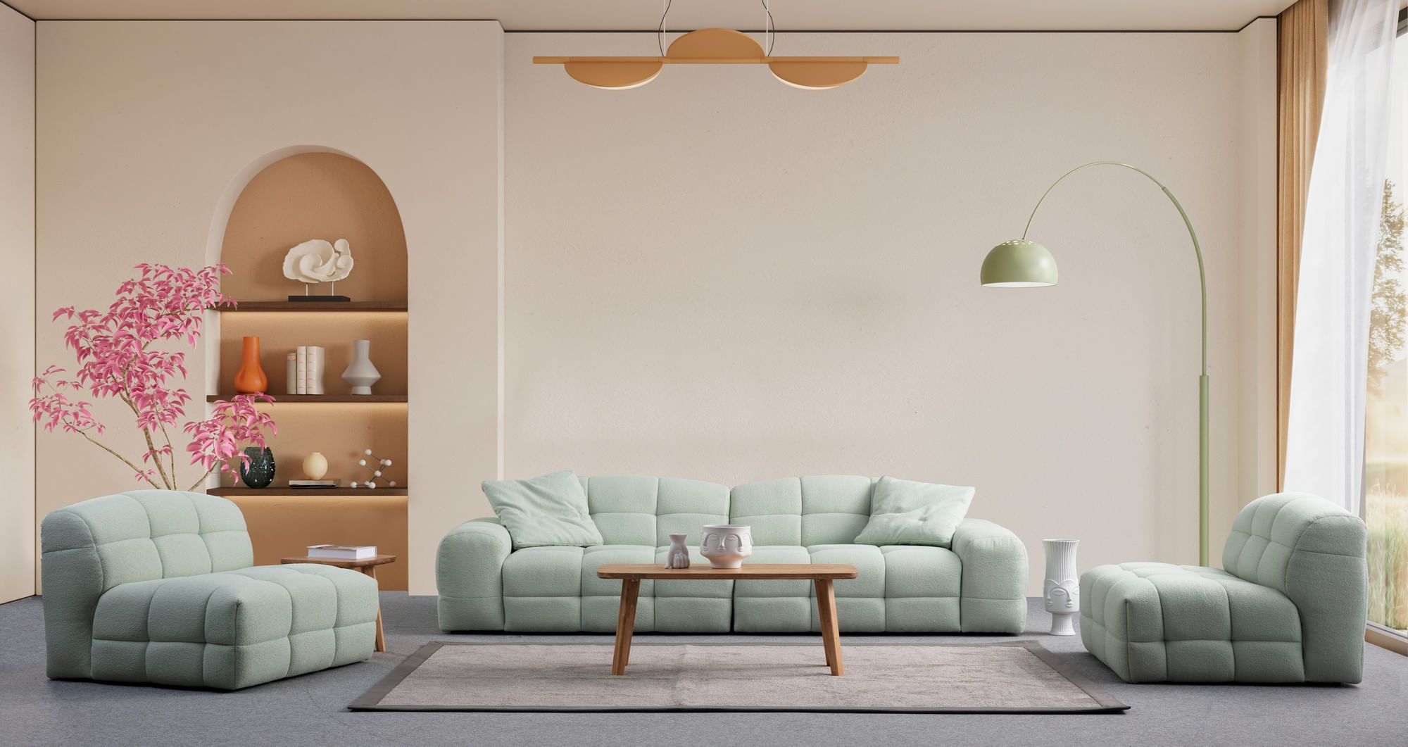 Canapea 1 loc, Atelier Del Sofa, lemn de fag si pal, verde pal, 108x108x83 cm — imaginea 2