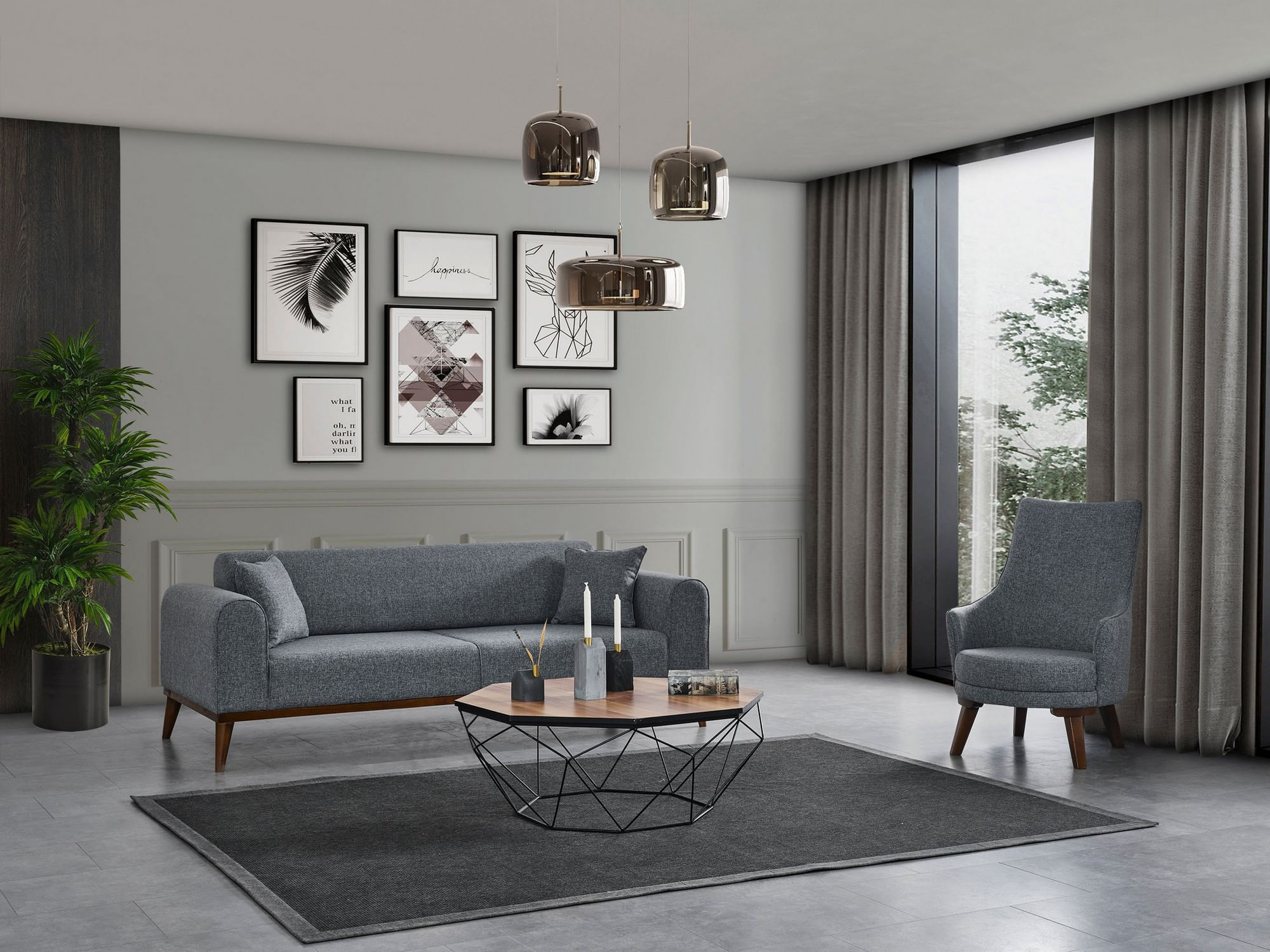 Canapea extensibila 3 locuri, Atelier Del Sofa, lemn fag, gri deschis, 222x90x80 cm — imaginea 3