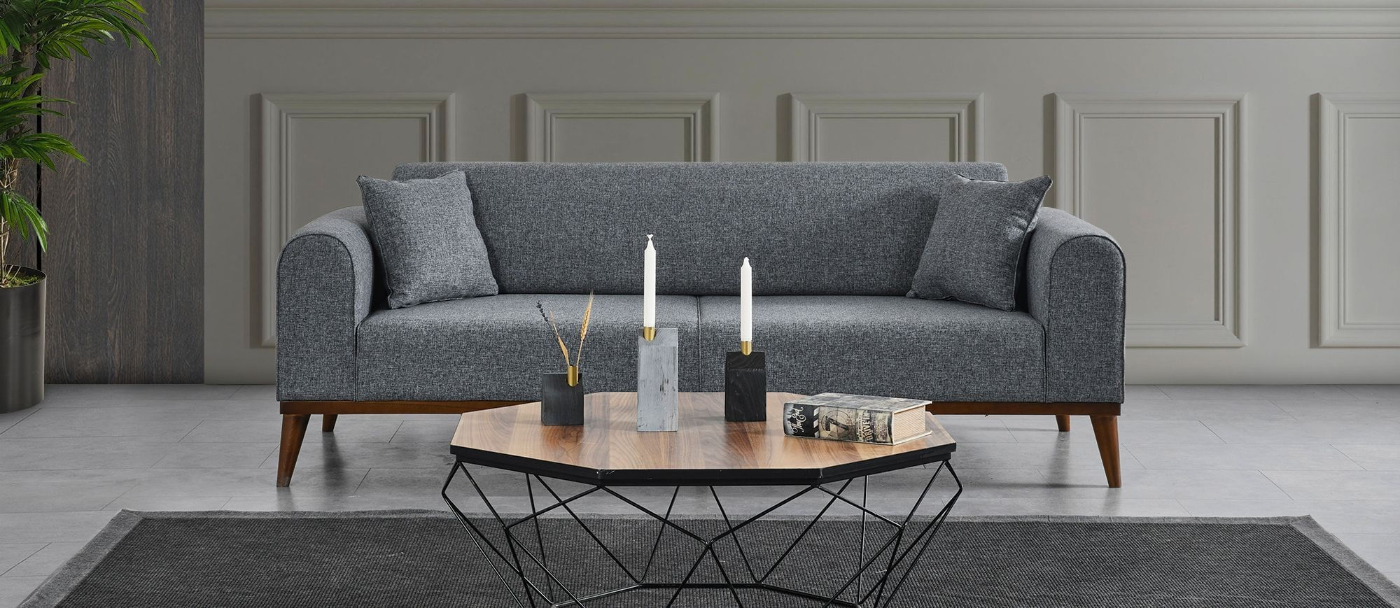 Canapea extensibila 3 locuri, Atelier Del Sofa, lemn fag, gri deschis, 222x90x80 cm — imaginea 4
