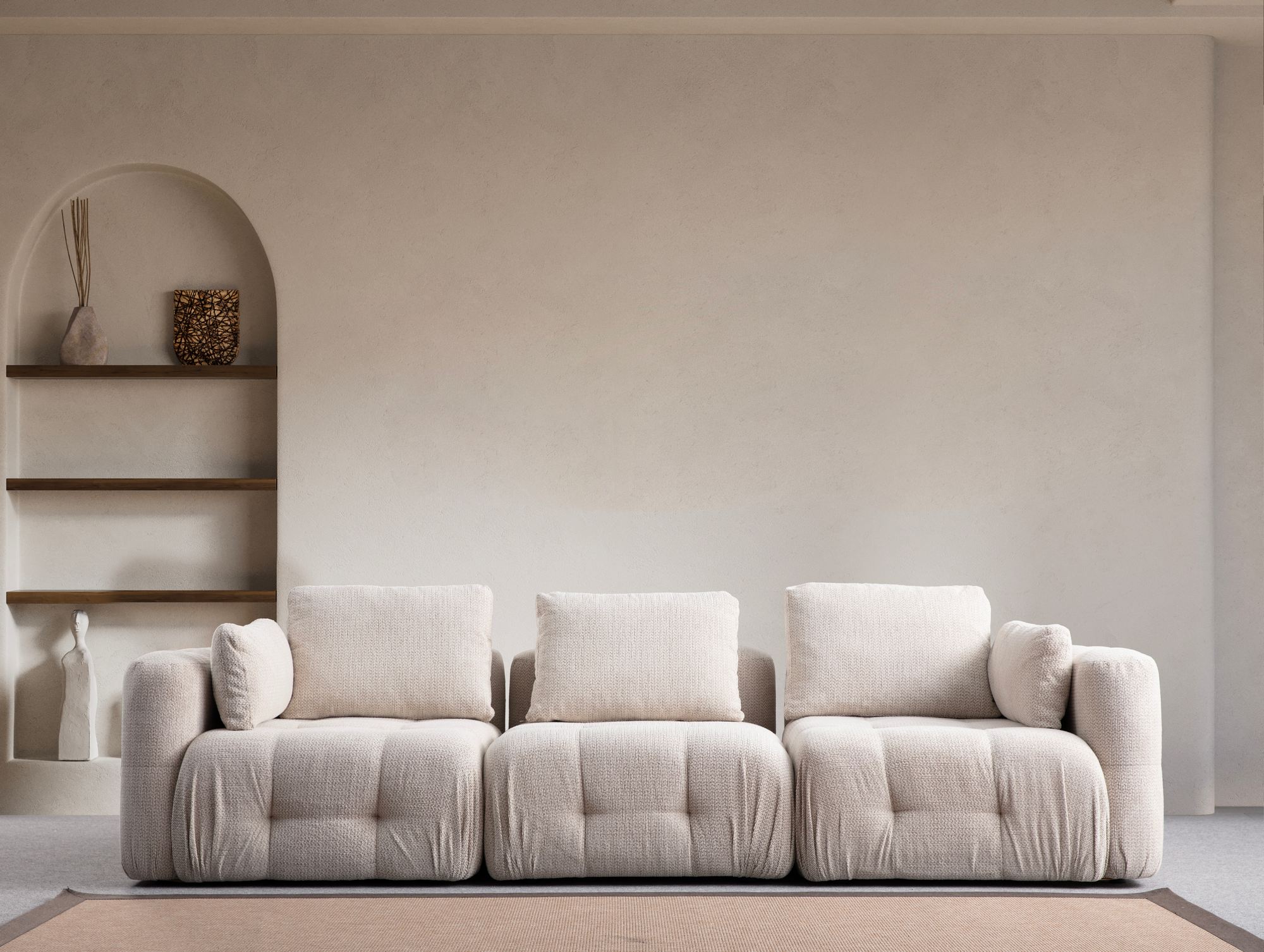 Canapea 3 locuri, Atelier Del Sofa, lemn fag si pal, bej, 290x100x65 cm — imaginea 2