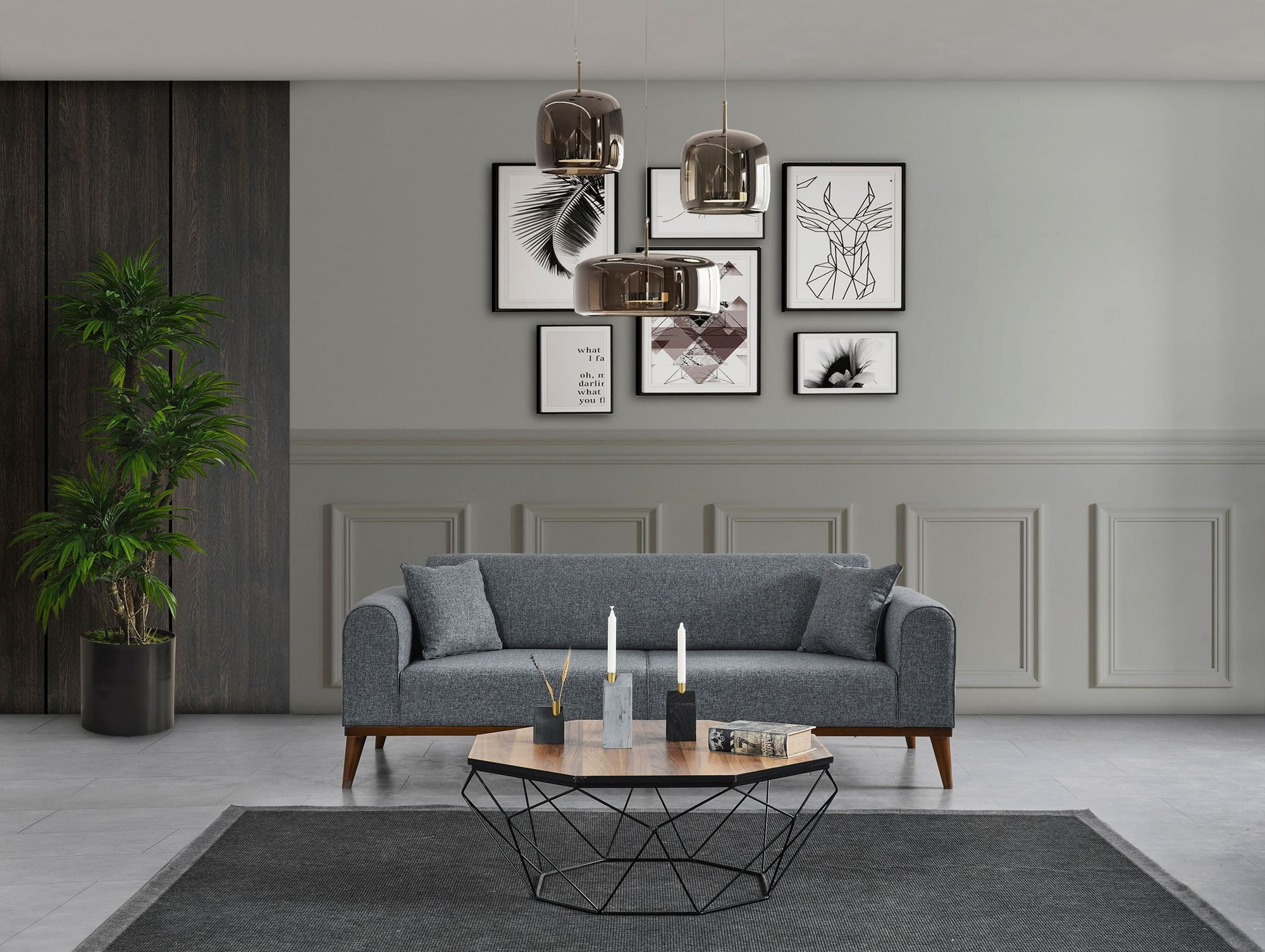 Canapea extensibila 3 locuri, Atelier Del Sofa, lemn fag, gri deschis, 222x90x80 cm — imaginea 5