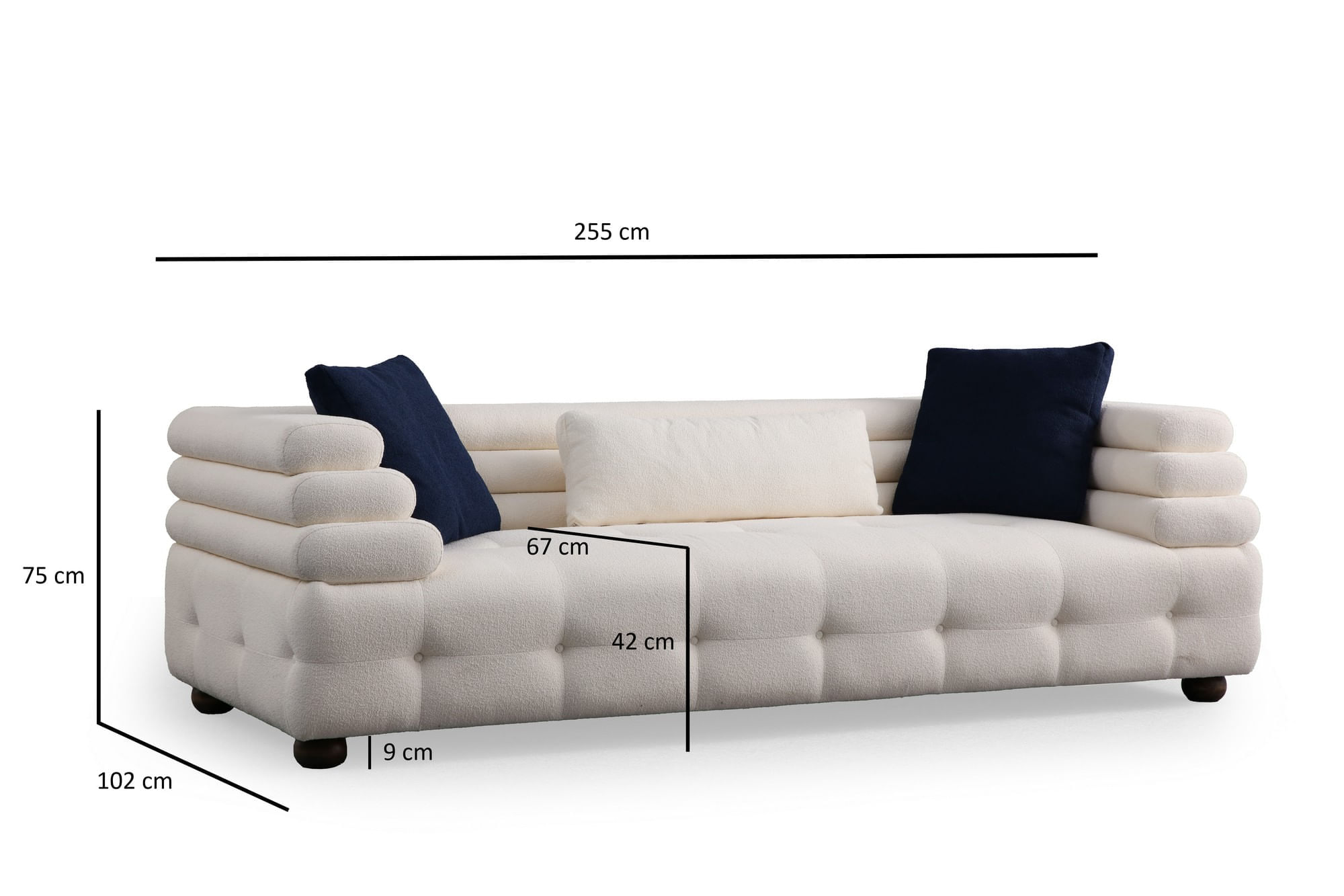 Canapea 3 locuri, Atelier Del Sofa, lemn fag si pal, alb, 255x102x75 cm — imaginea 8