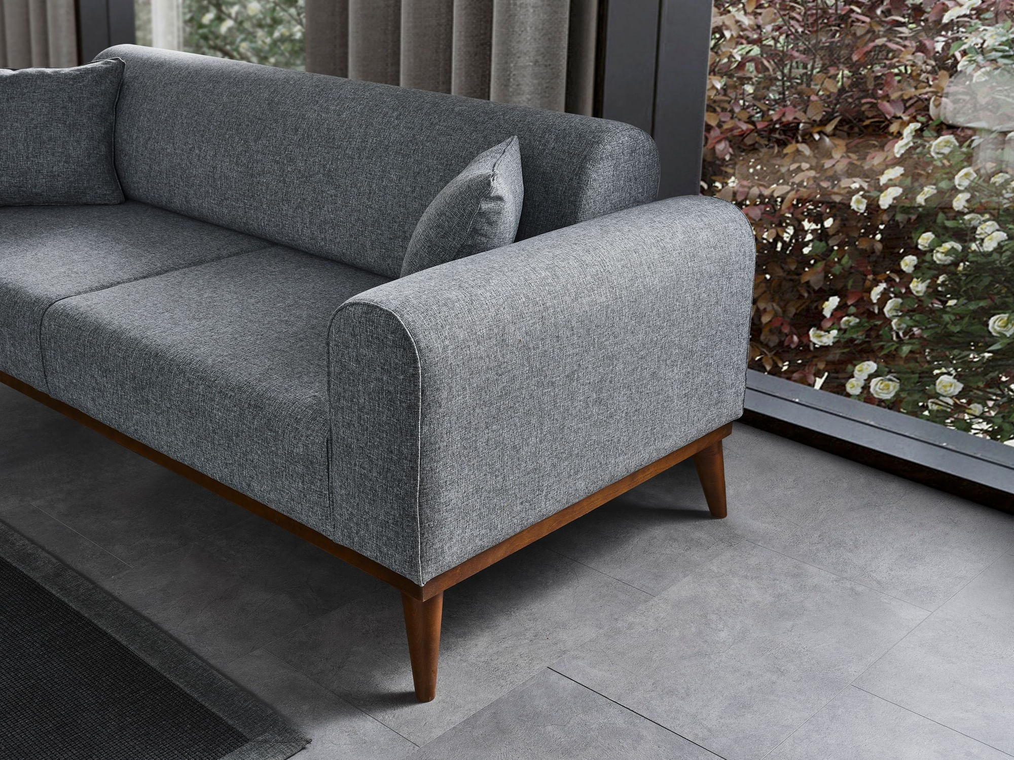 Canapea extensibila 3 locuri, Atelier Del Sofa, lemn fag, gri deschis, 222x90x80 cm — imaginea 8