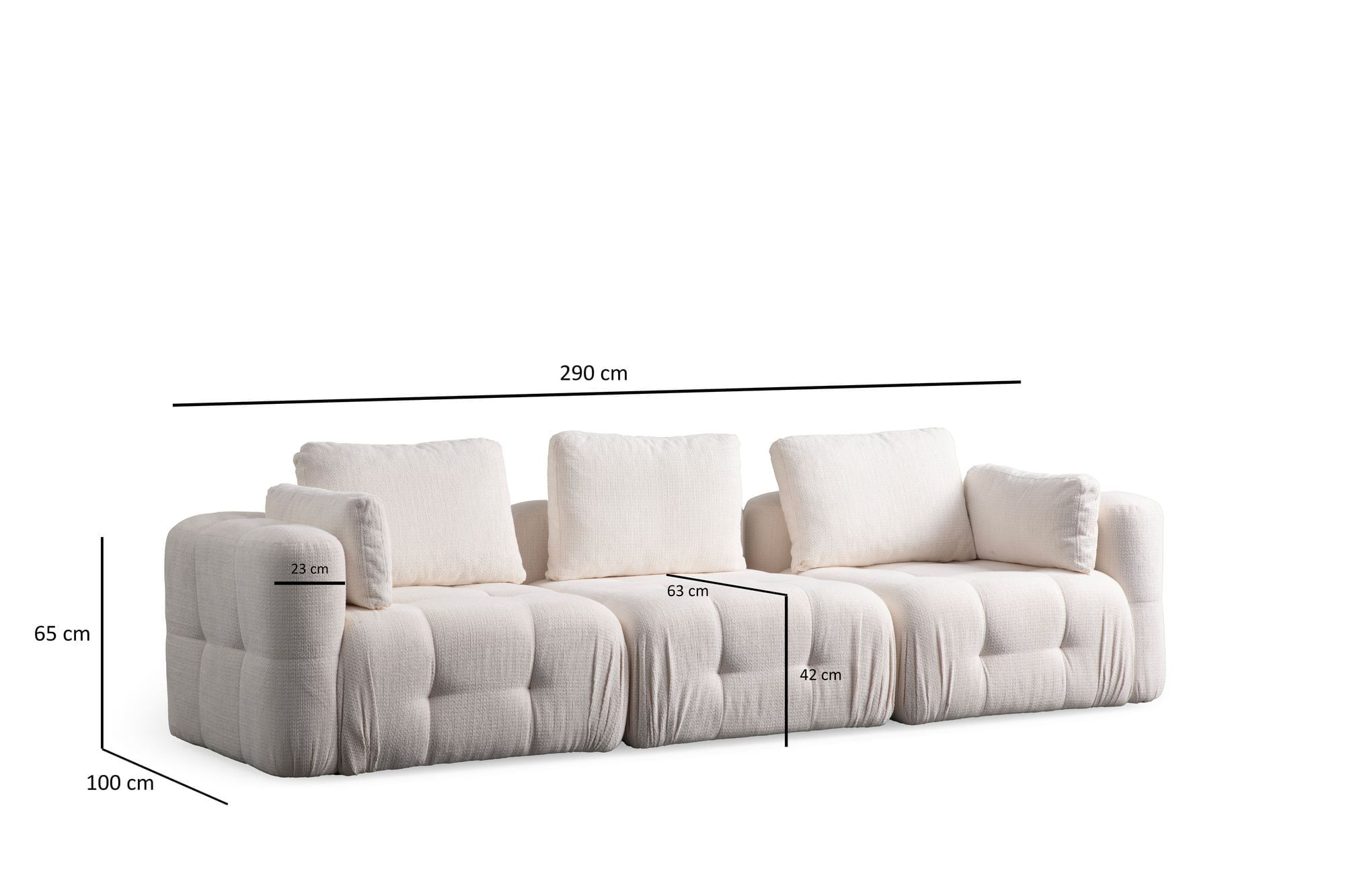 Canapea 3 locuri, Atelier Del Sofa, lemn fag si pal, alb, 290x100x65 cm — imaginea 13
